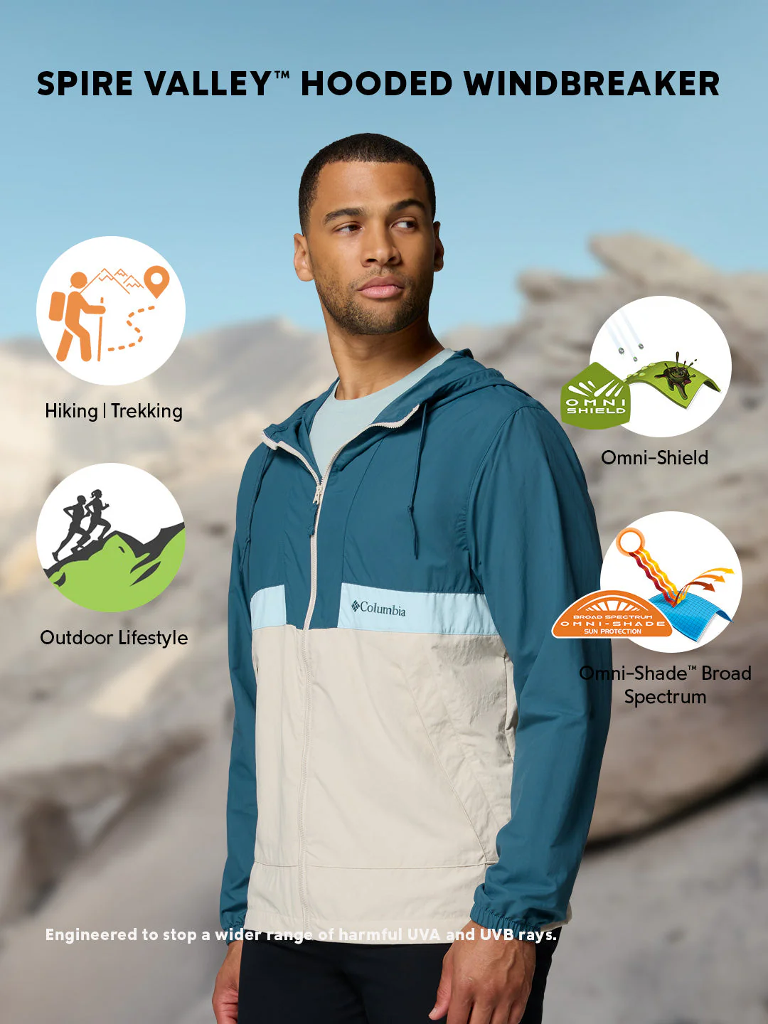 Columbia Men Blue Omni-Shade Spire Valley Windbreaker - Image 2