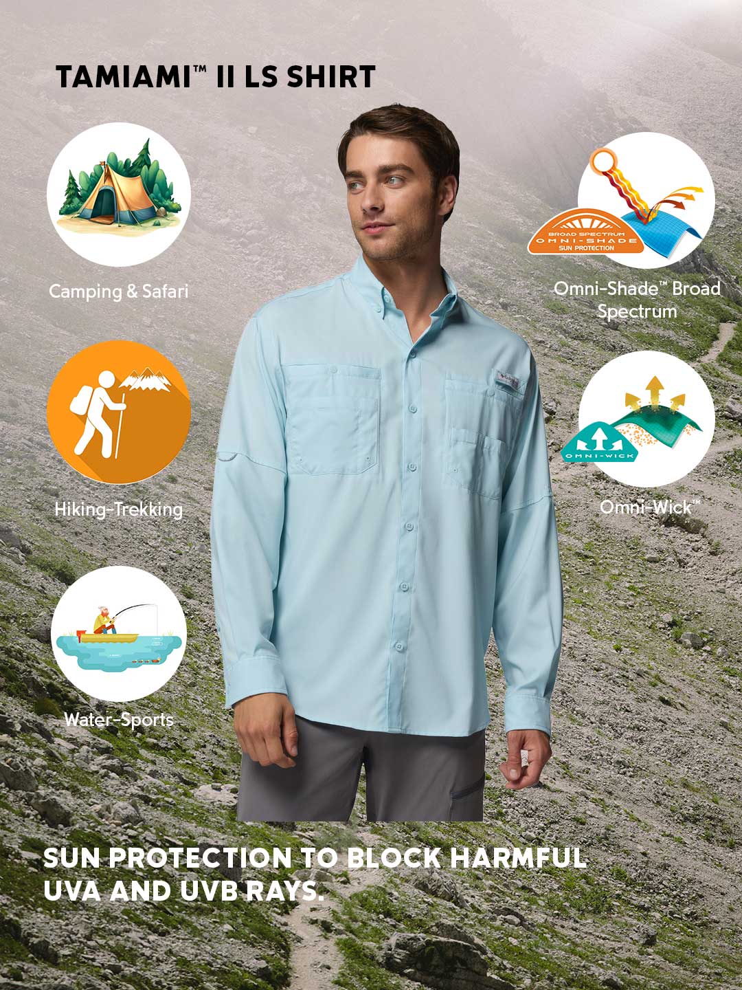 Columbia Men Blue Omni-Shade Tamiami II Long Sleeve Shirt - Image 2