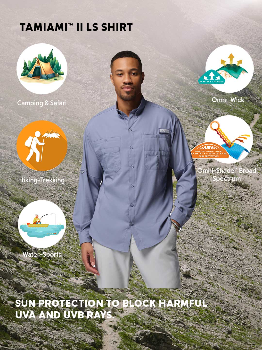 Columbia Men Blue Omni-Shade Tamiami II Long Sleeve Shirt - Image 2