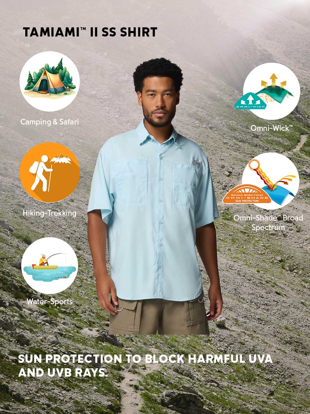 Columbia Men Blue Omni-Shade Tamiami II Short Sleeve Shirt - Image 2