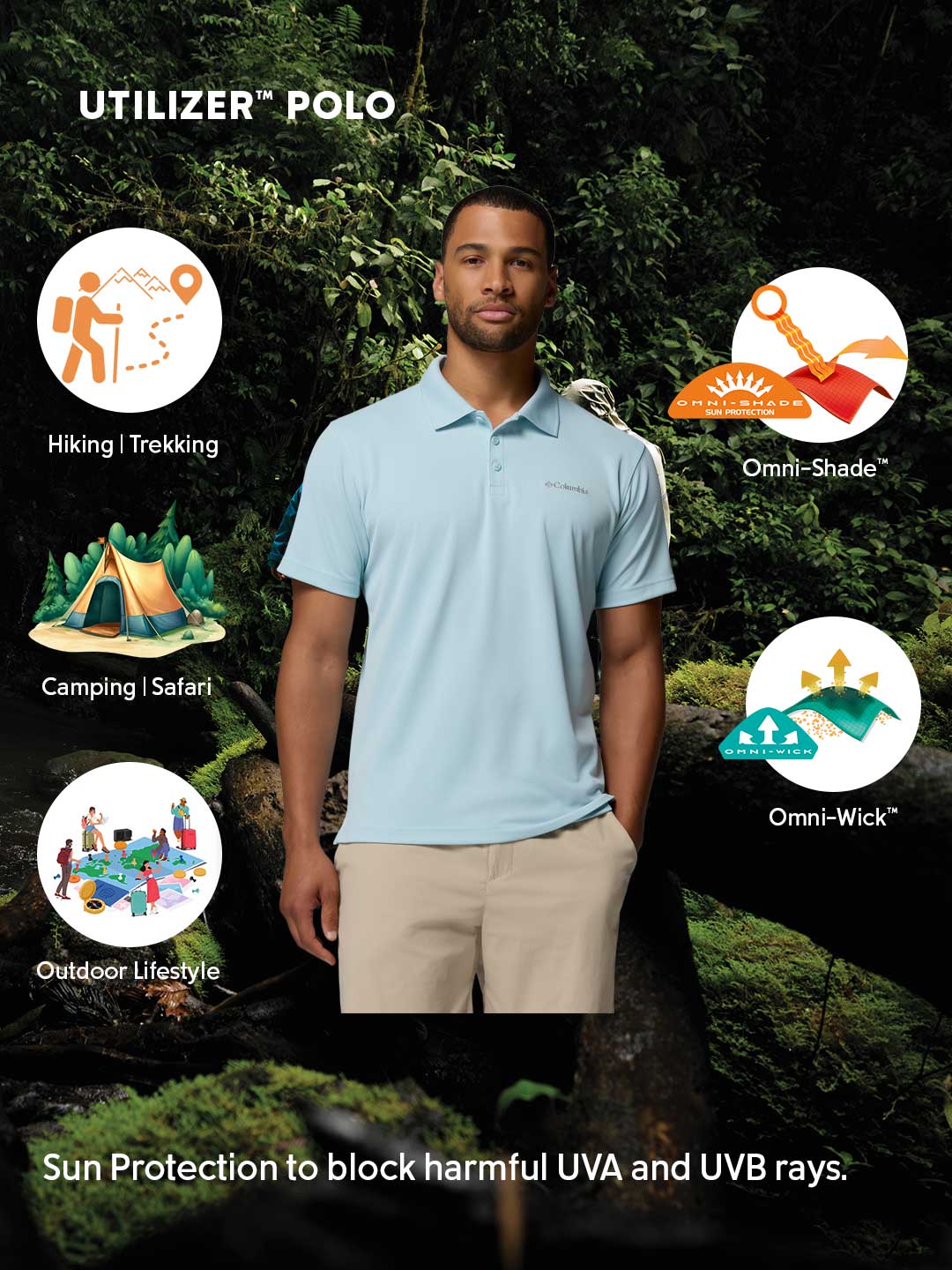 Columbia Men Blue Omni-Shade Utilizer Polo Tshirt - Image 2