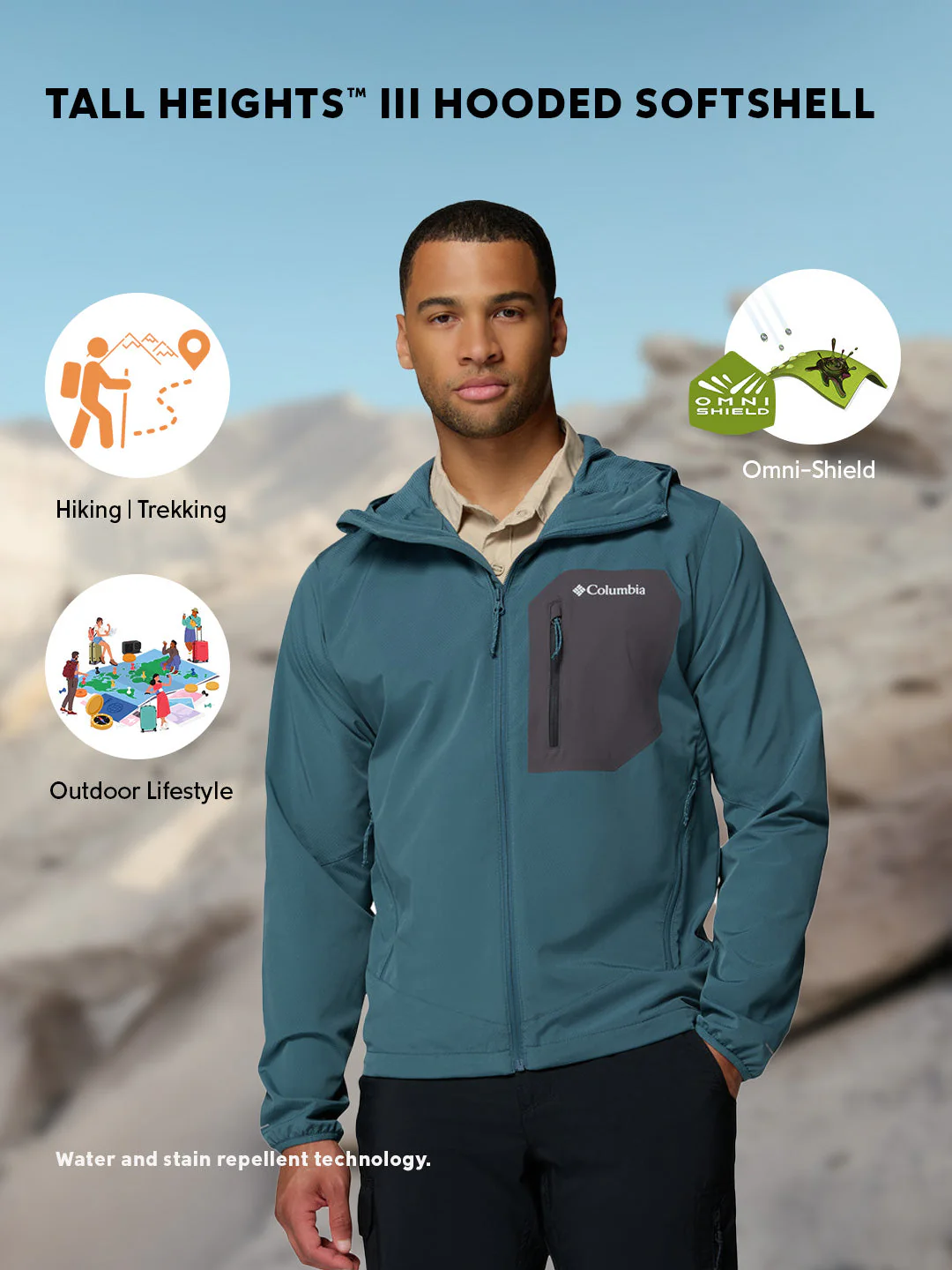 Columbia Men Blue Omni-Shield Tall Heights III Soft Shell Jacket - Image 2