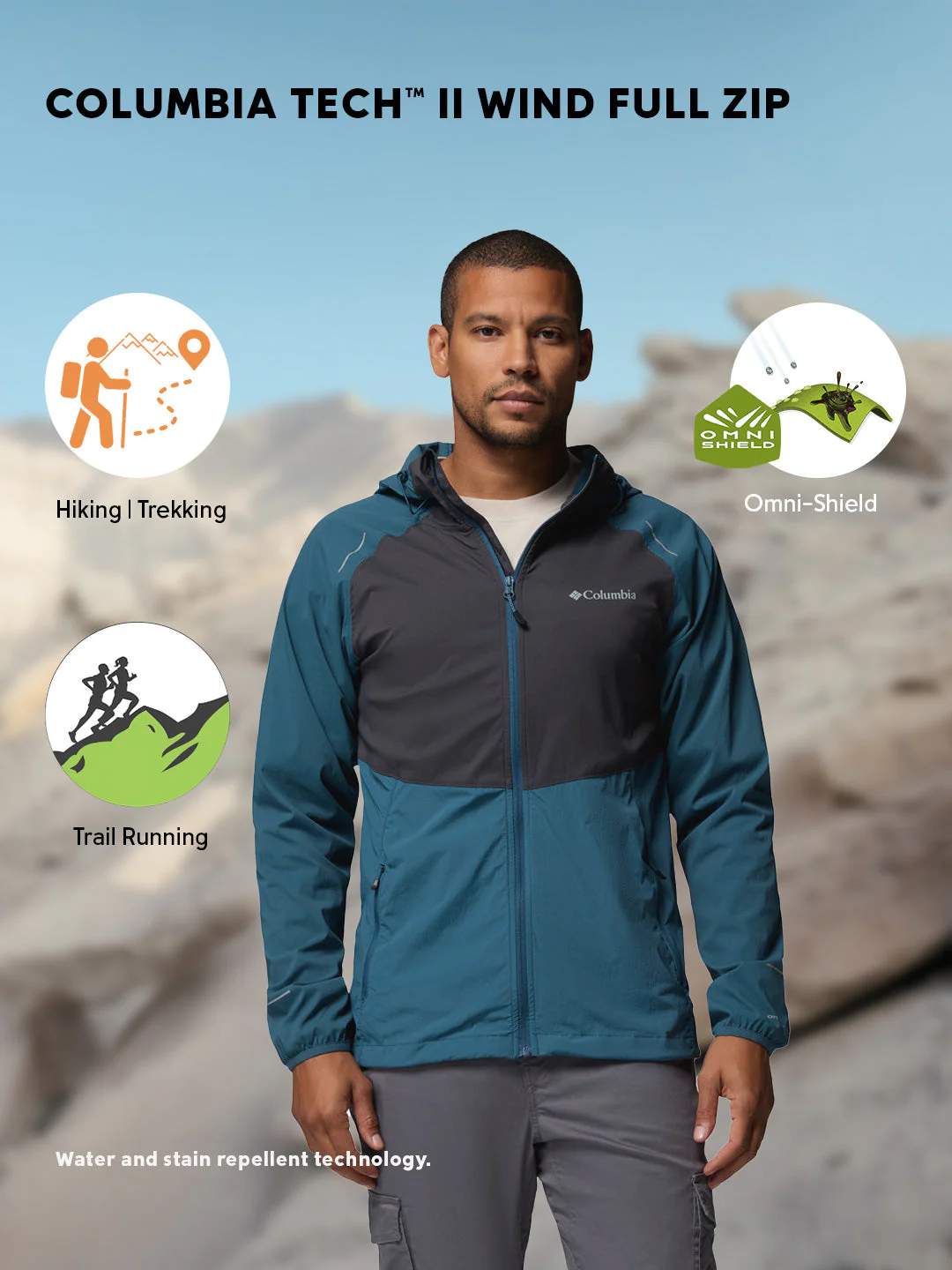 Columbia Men Blue Omni-Shield Tech II Windbreaker - Image 2