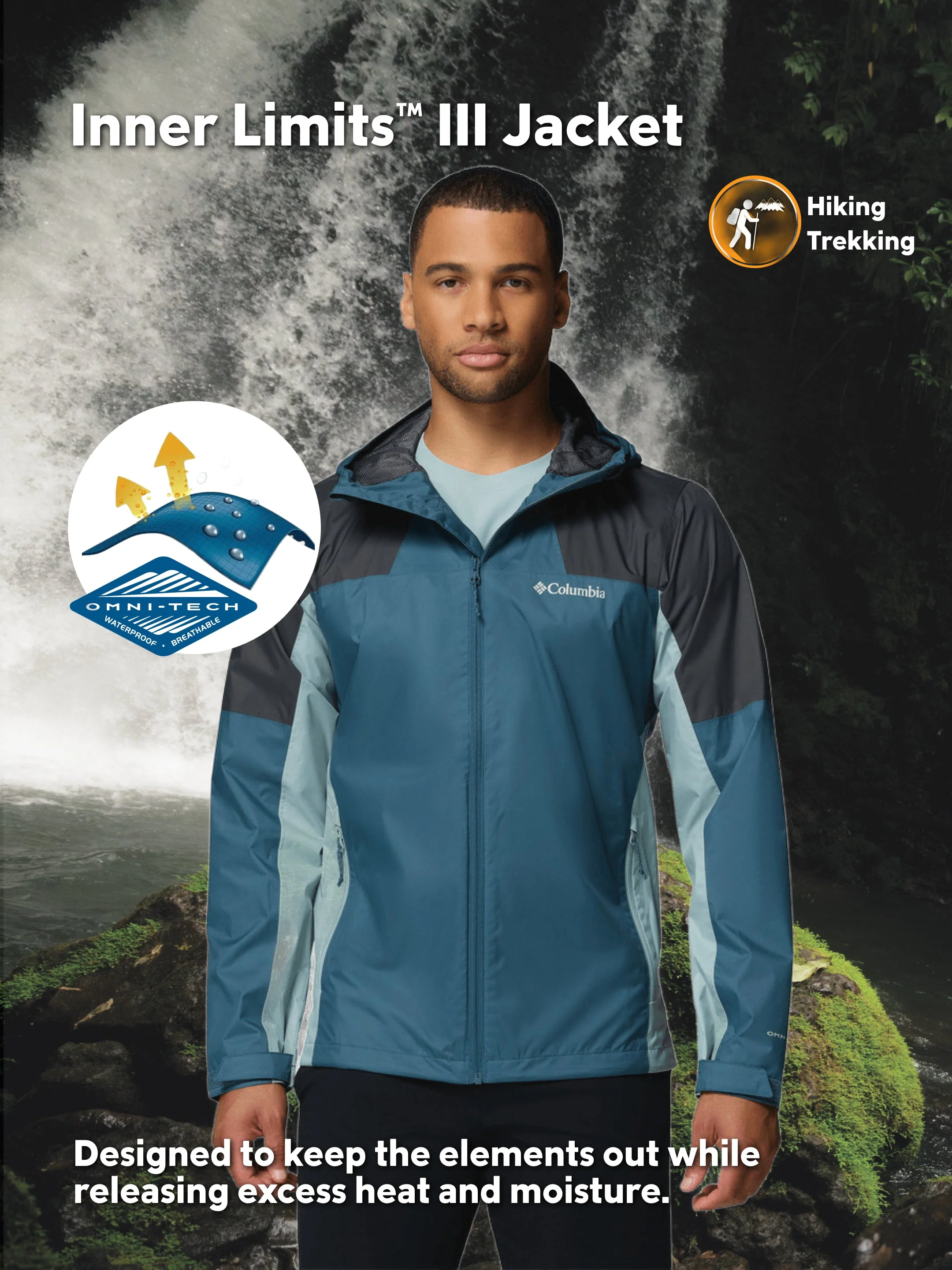 Columbia Men Blue Omni-Tech Inner Limits III Rain Jacket - Image 2