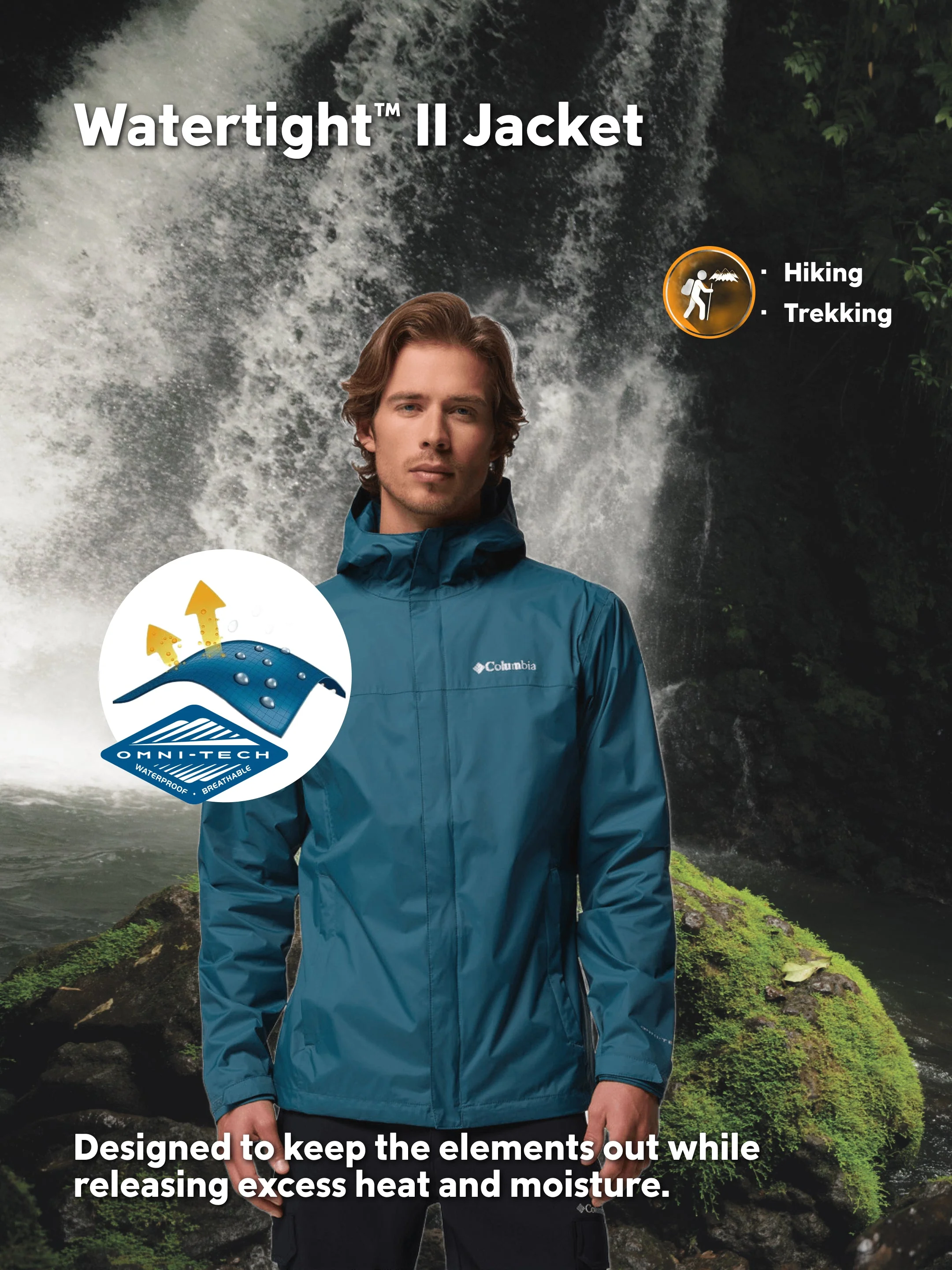 Columbia Men Blue Omni-Tech Watertight II Rain Jacket - Image 2
