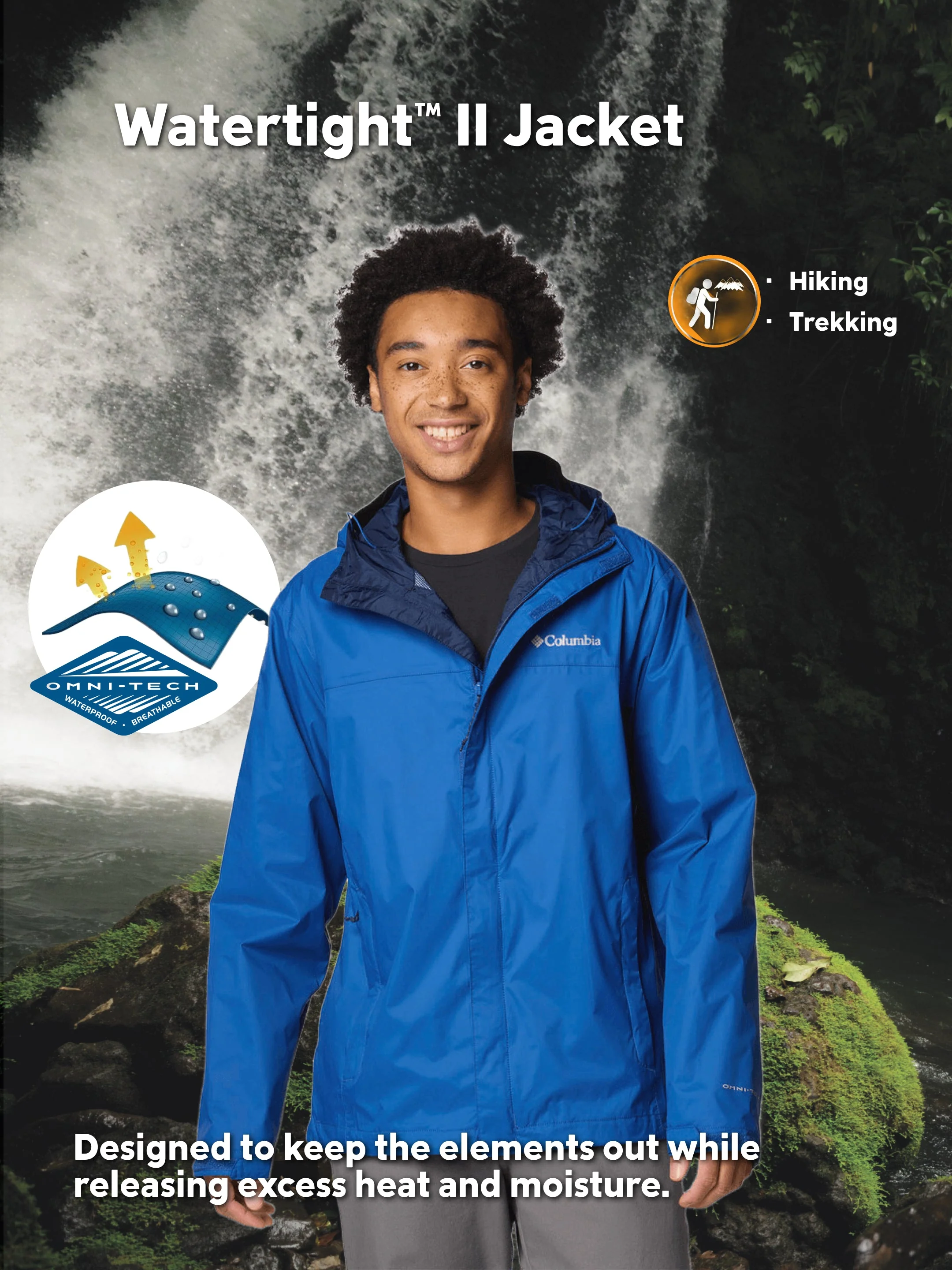 Columbia Men Blue Omni-Tech Watertight II Rain Jacket - Image 2