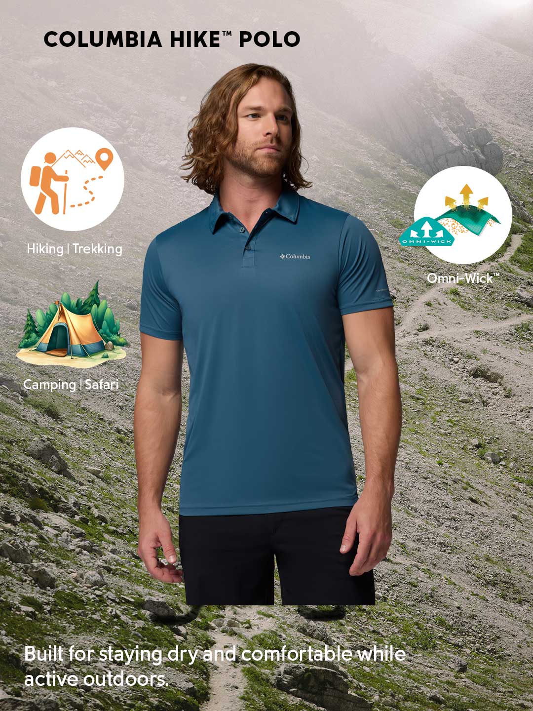 Columbia Men Blue Omni-Wick Hike Polo Tshirt - Image 2