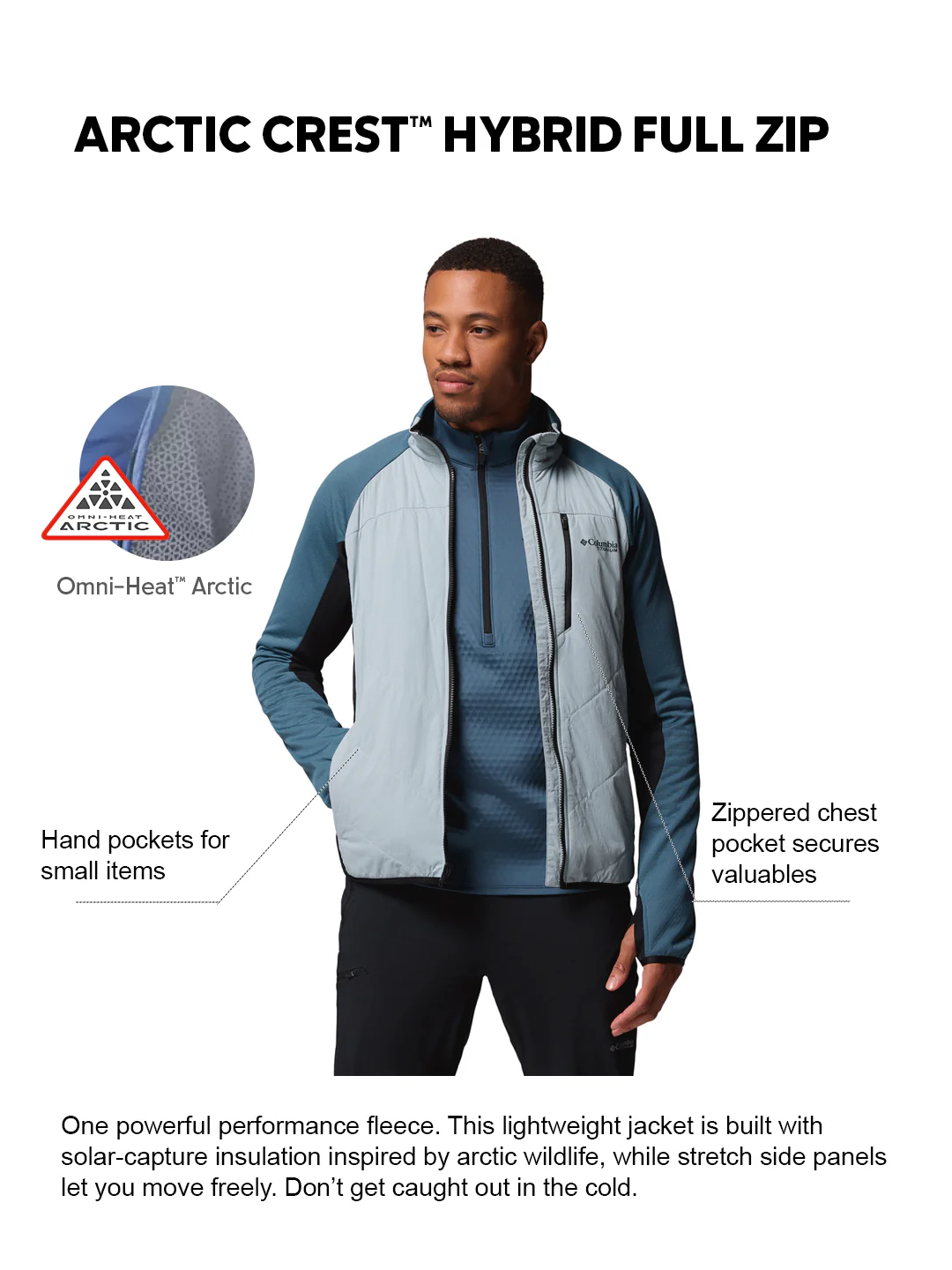 Columbia Men Blue OmniHeat Arctic Hybrid Fleece Jacket - Image 2