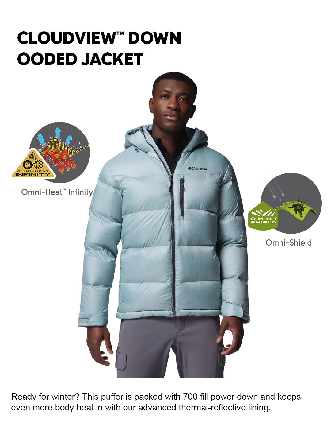 Columbia Men Blue OmniHeat Infinity Cloudview Down Jacket - Image 2