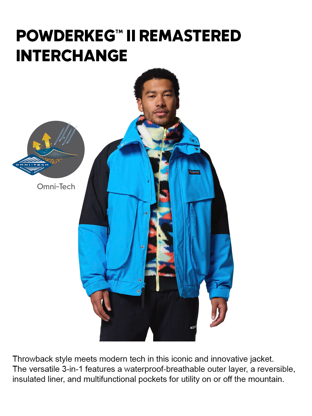 Columbia Men Blue OmniTech Powderkeg II Remastered Interchangeable Jacket - Image 2