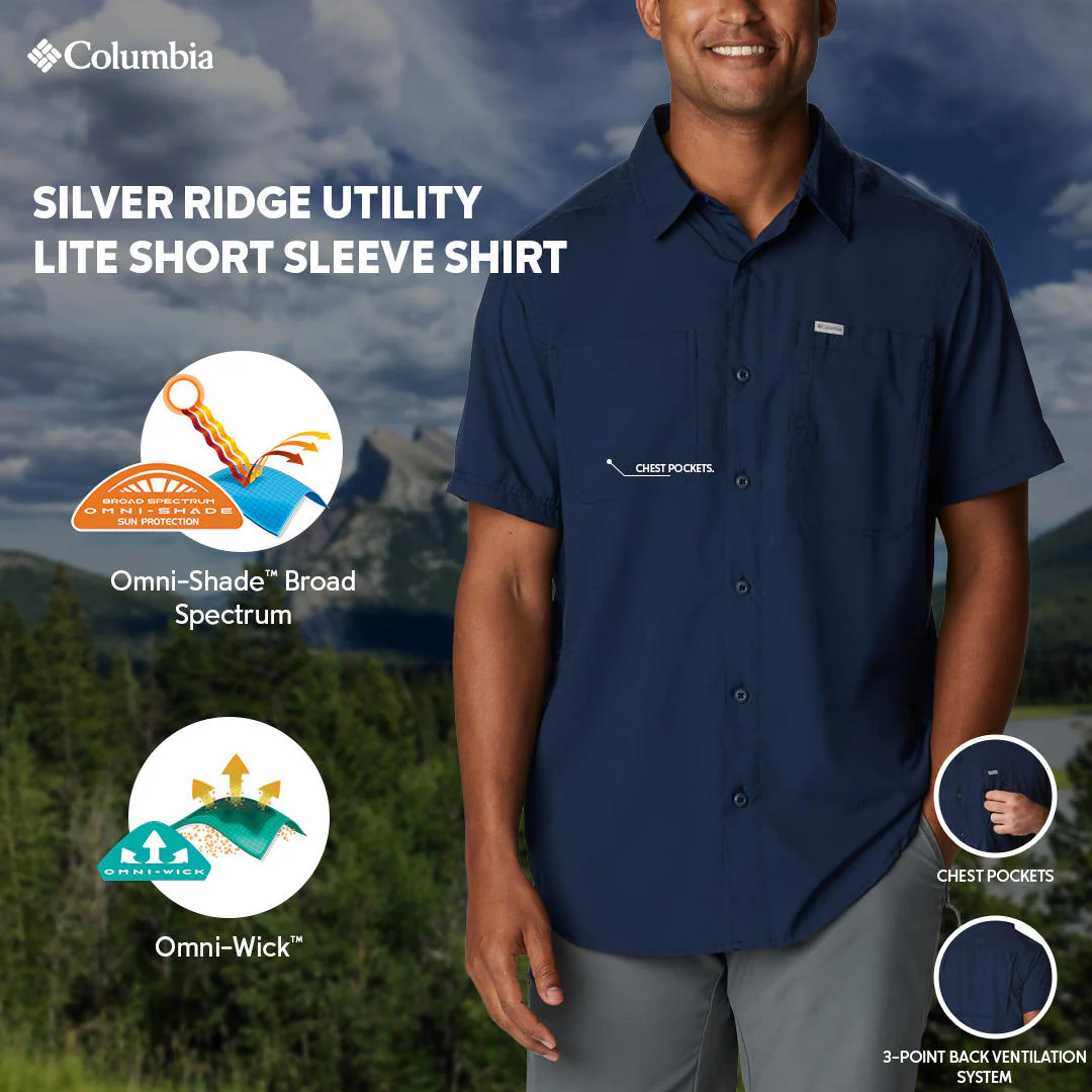 Columbia Men Blue Silver Ridge Utility Lite Short Sleeve (Sun Protection) - Image 2