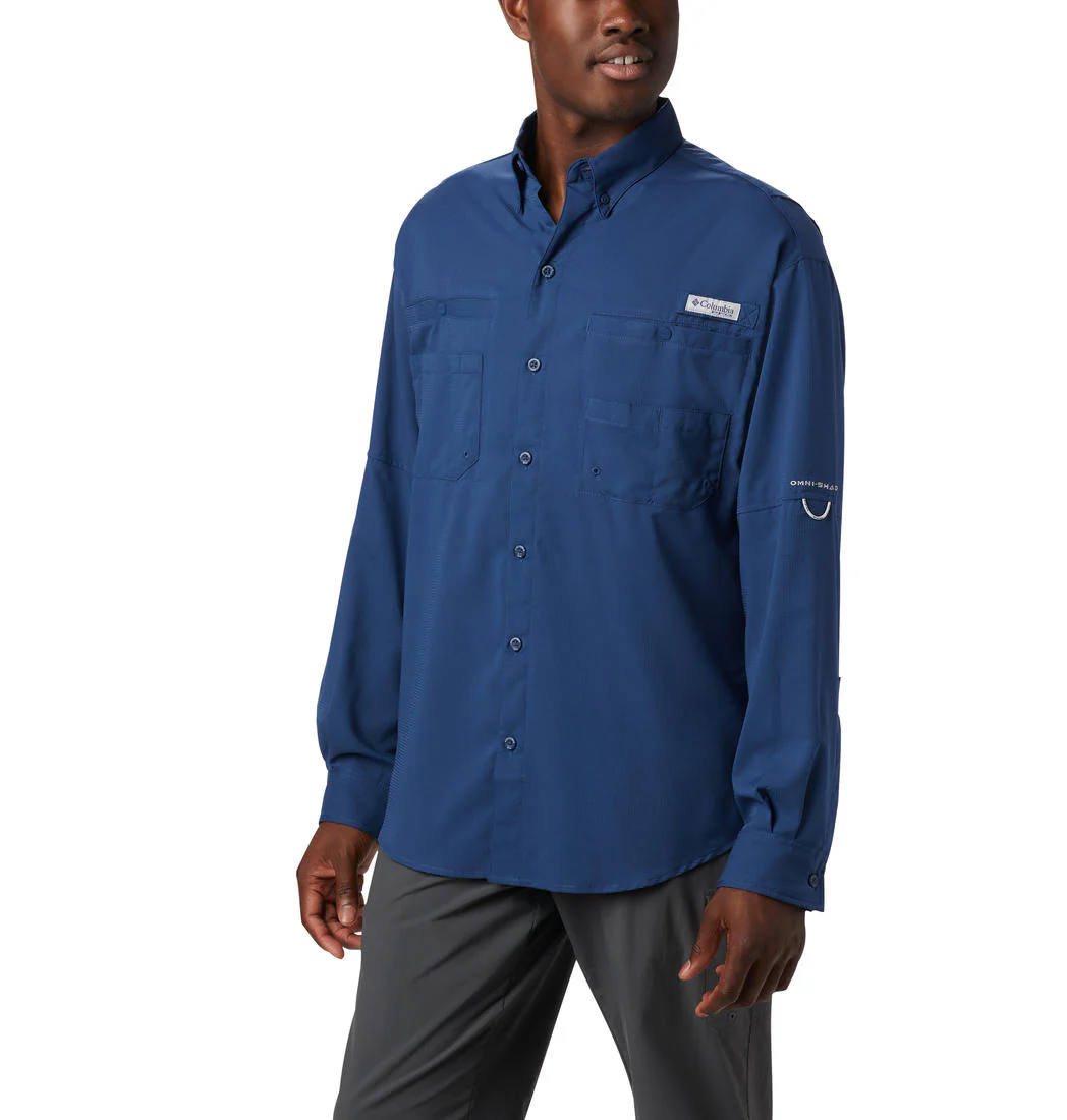 Columbia Men Navy Blue Tamiami II LS Shirt (Sun Protection)