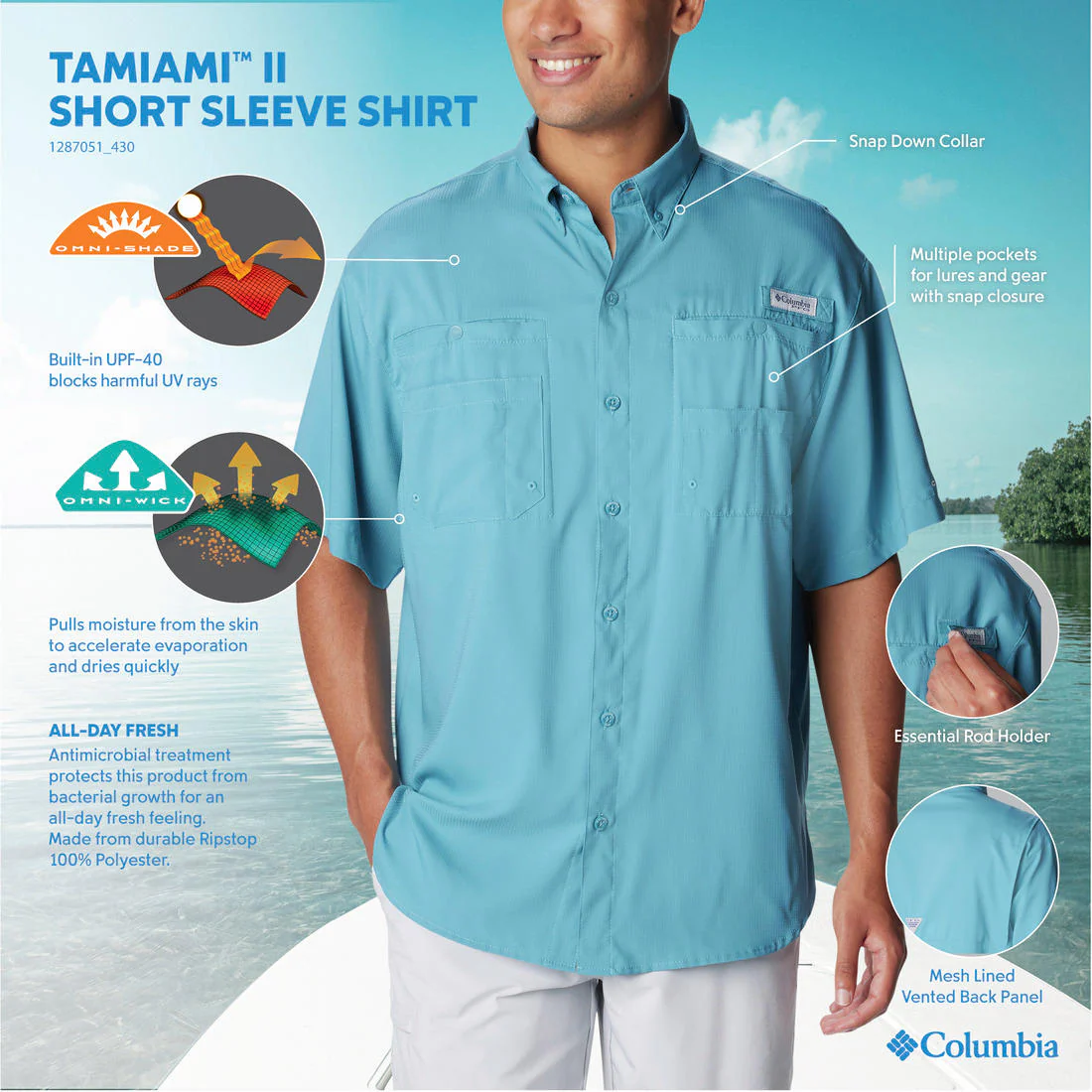 Columbia Men Blue Tamiami II SS Shirt (Sun Protection) - Image 7