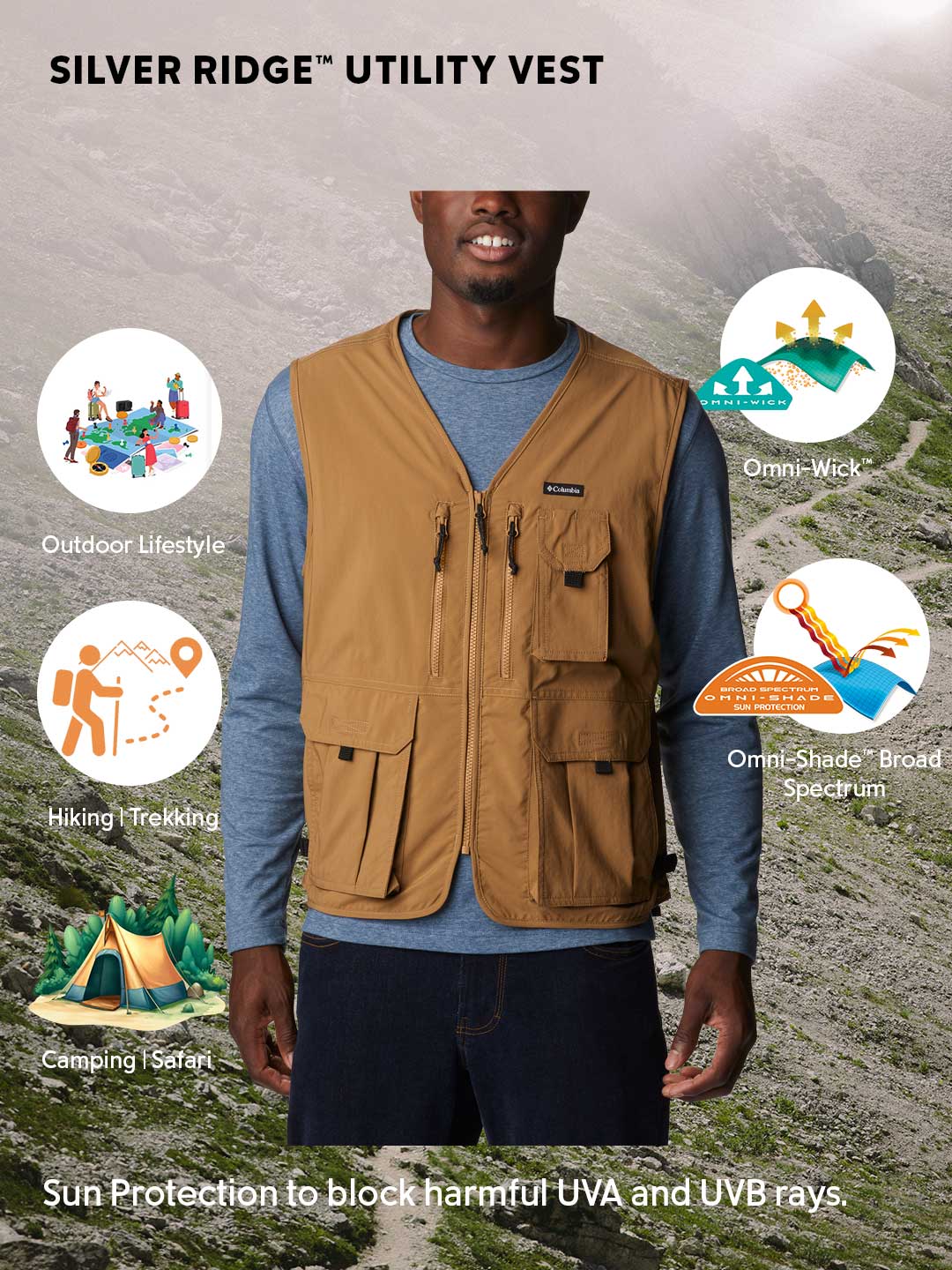 Columbia Men Brown Omni-Shade Silver Ridge Utility Vest - Image 2