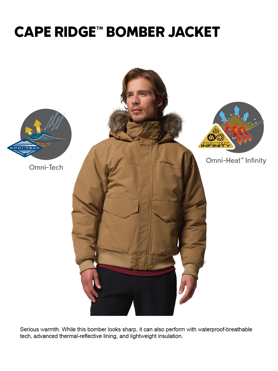 Columbia Men Brown OmniHeat Infinity Cape Ridge Bomber Down Jacket - Image 2