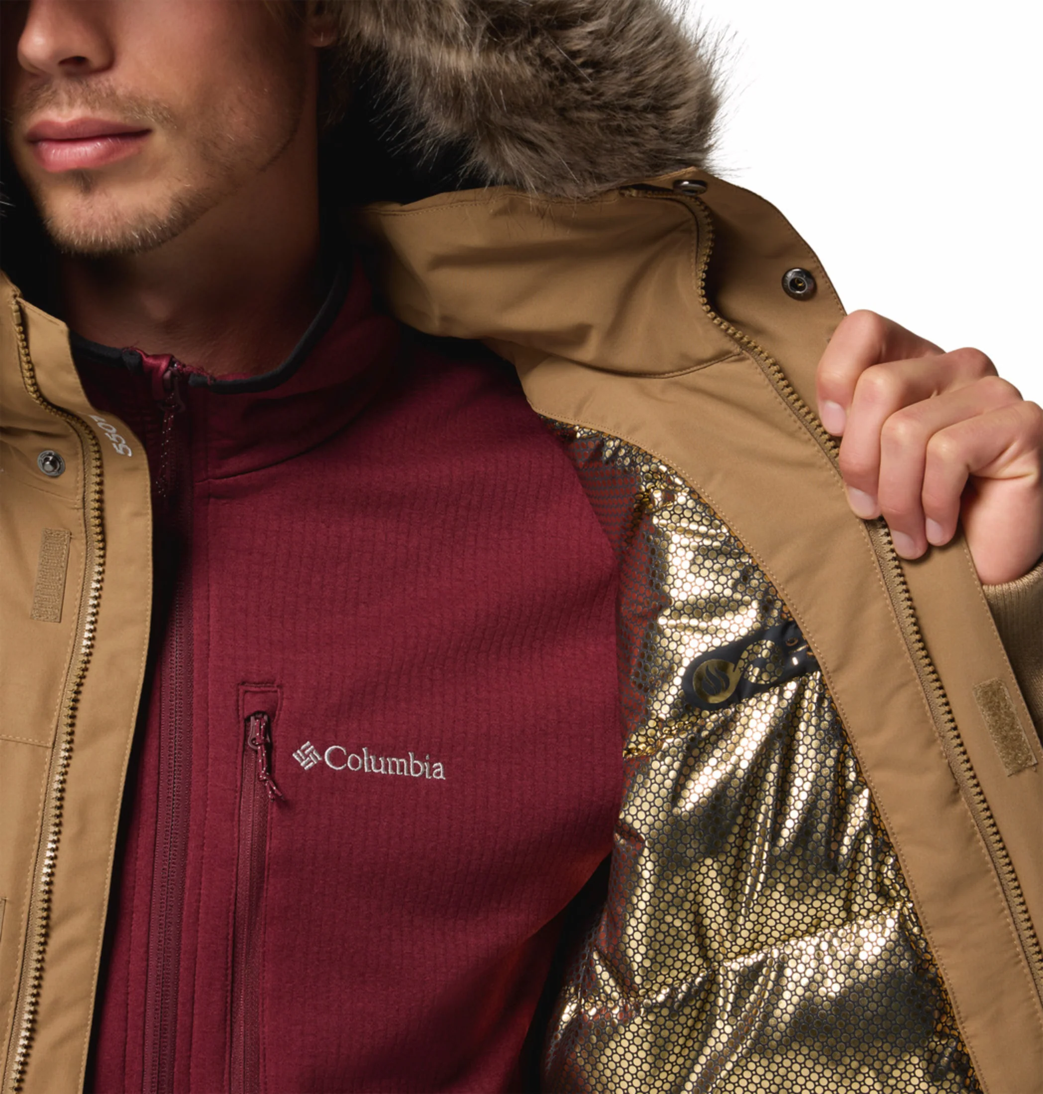 Columbia Men Brown OmniHeat Infinity Cape Ridge Bomber Down Jacket - Image 8