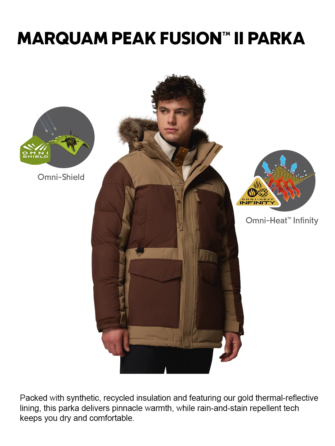 Columbia Men Brown OmniHeat Infinity Marquam Peak Fusion II Parka Jacket - Image 2
