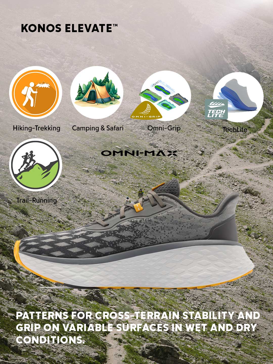 Columbia Men Dark Grey Omni-Grip Konos Elevate Trail Running Shoes - Image 2