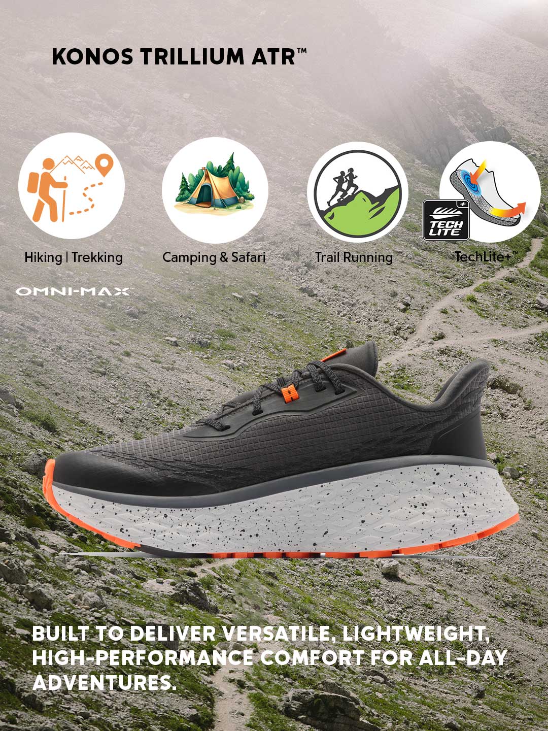 Columbia Men Dark Grey Omni-Max Konos Trillium ATR Trail Running Shoes - Image 2
