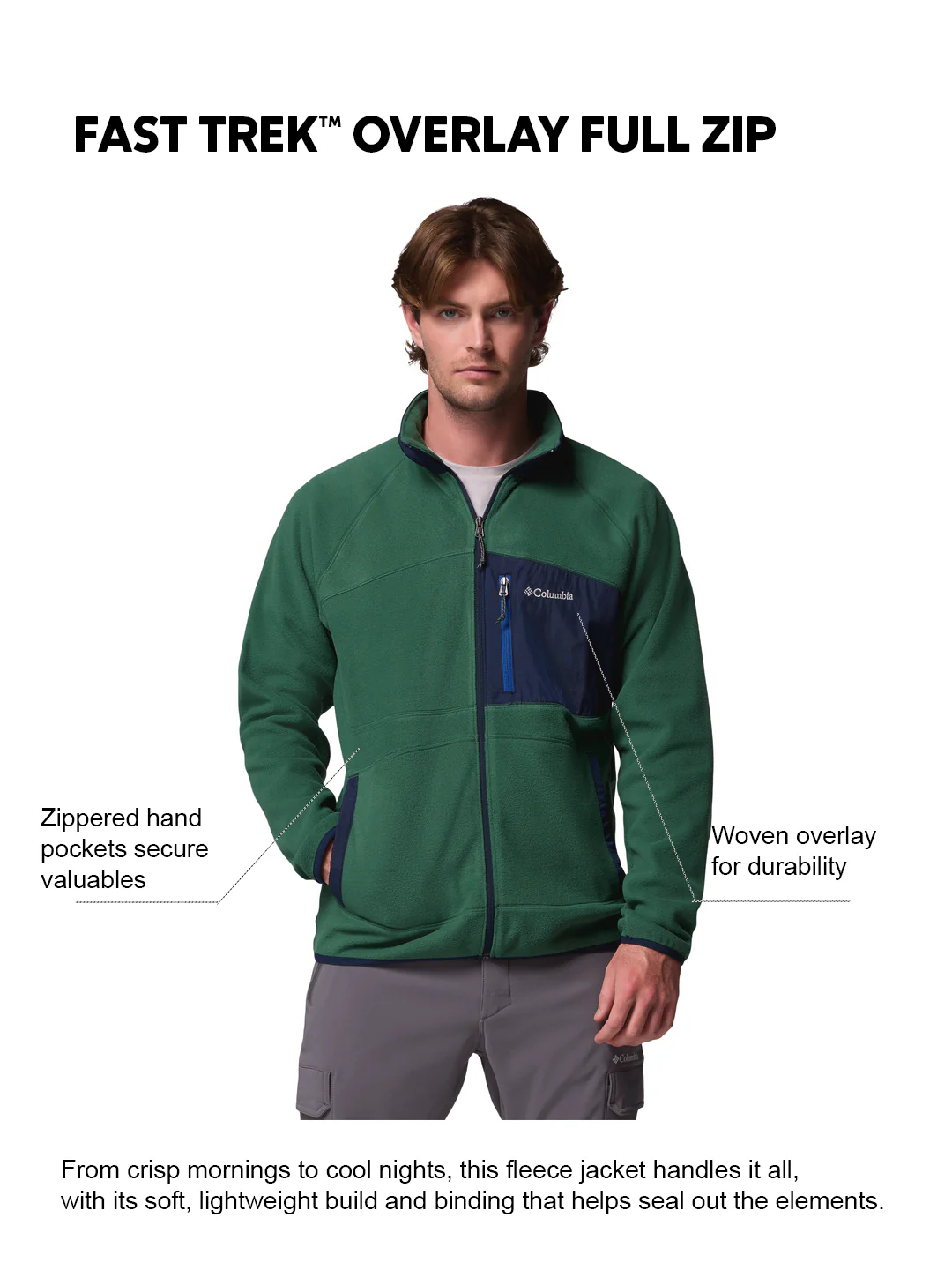 Columbia Men Green Fast Trek Overlay Fleece Jacket - Image 2