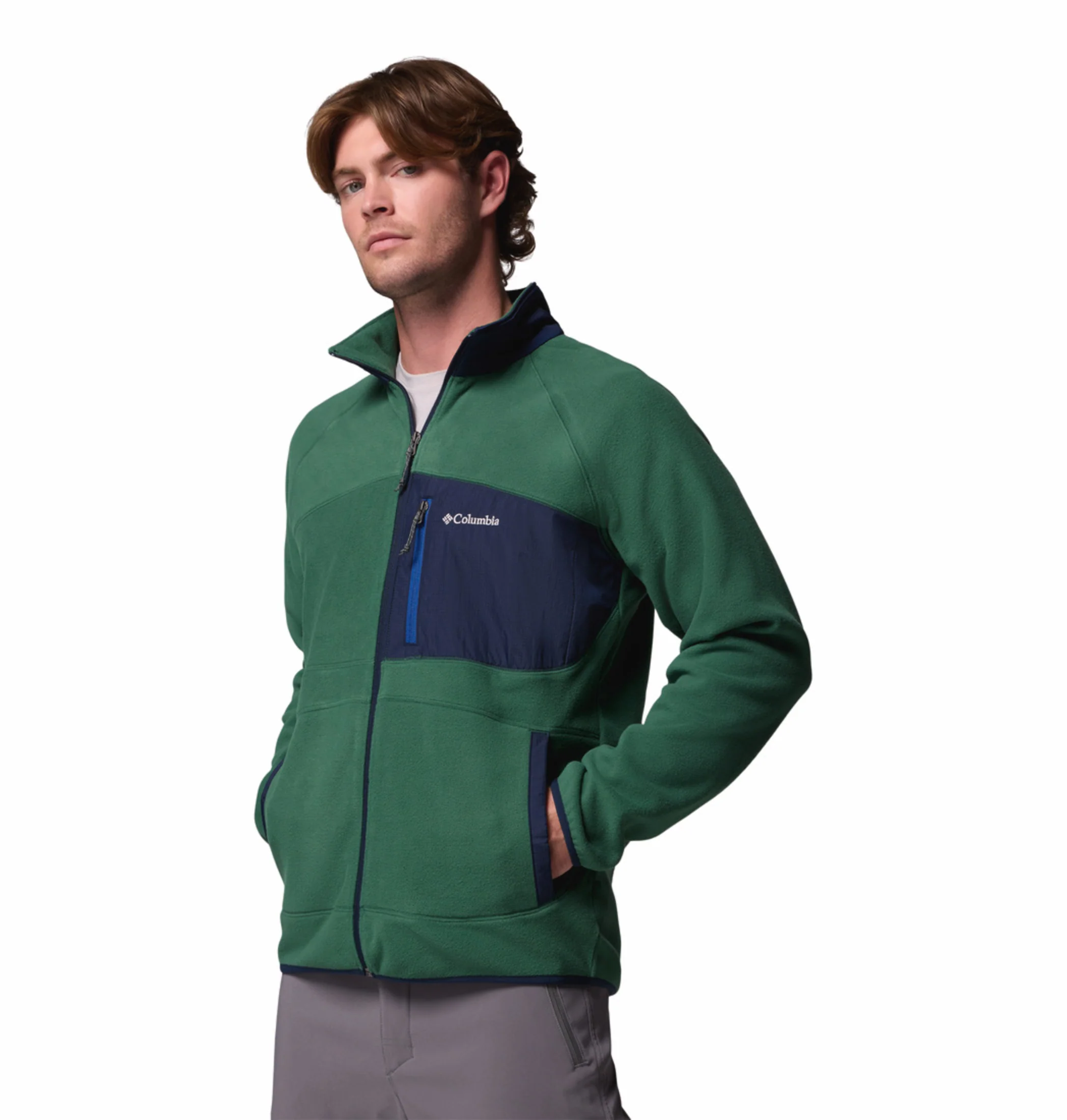 Columbia Men Green Fast Trek Overlay Fleece Jacket - Image 5