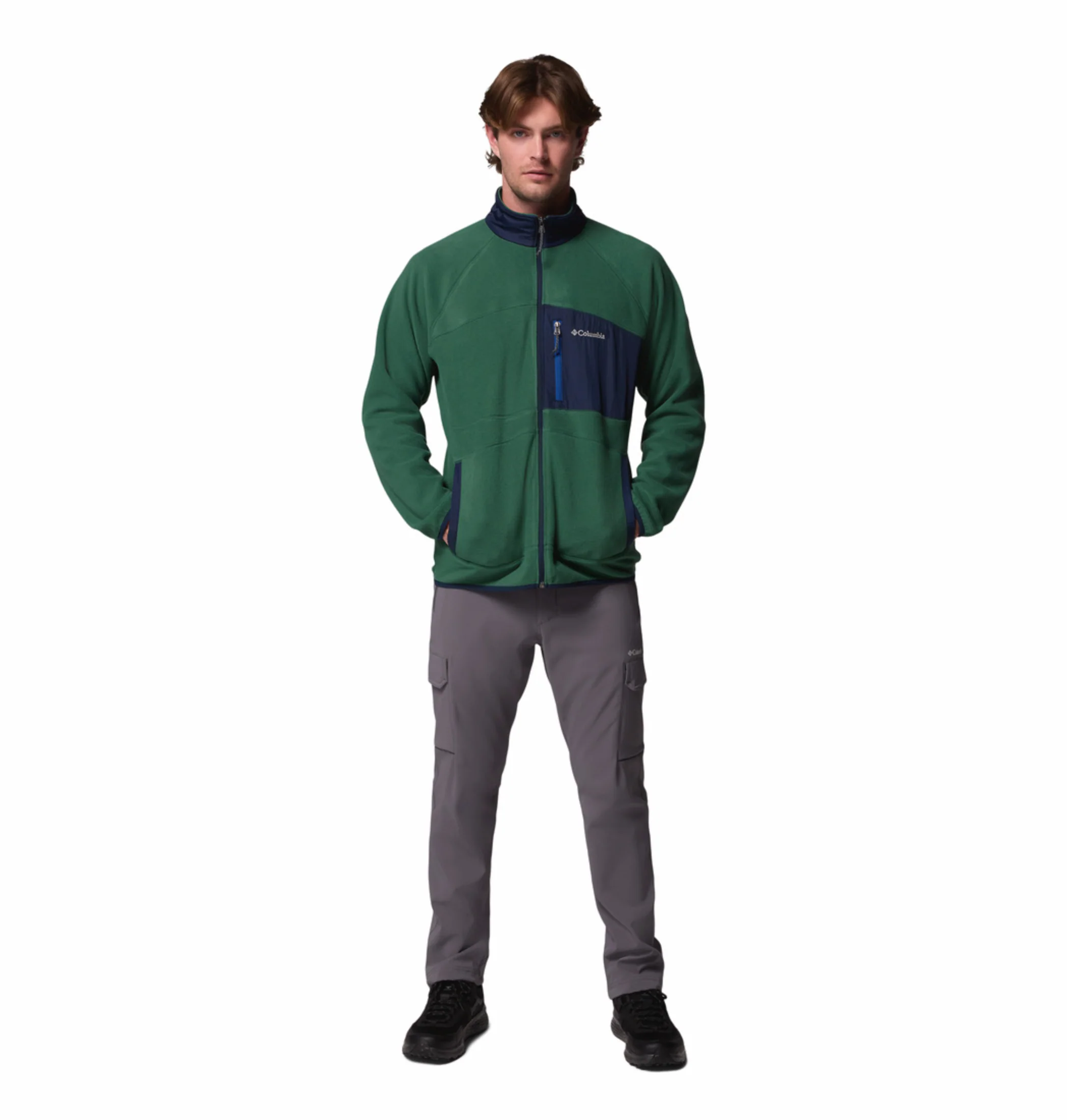 Columbia Men Green Fast Trek Overlay Fleece Jacket - Image 6
