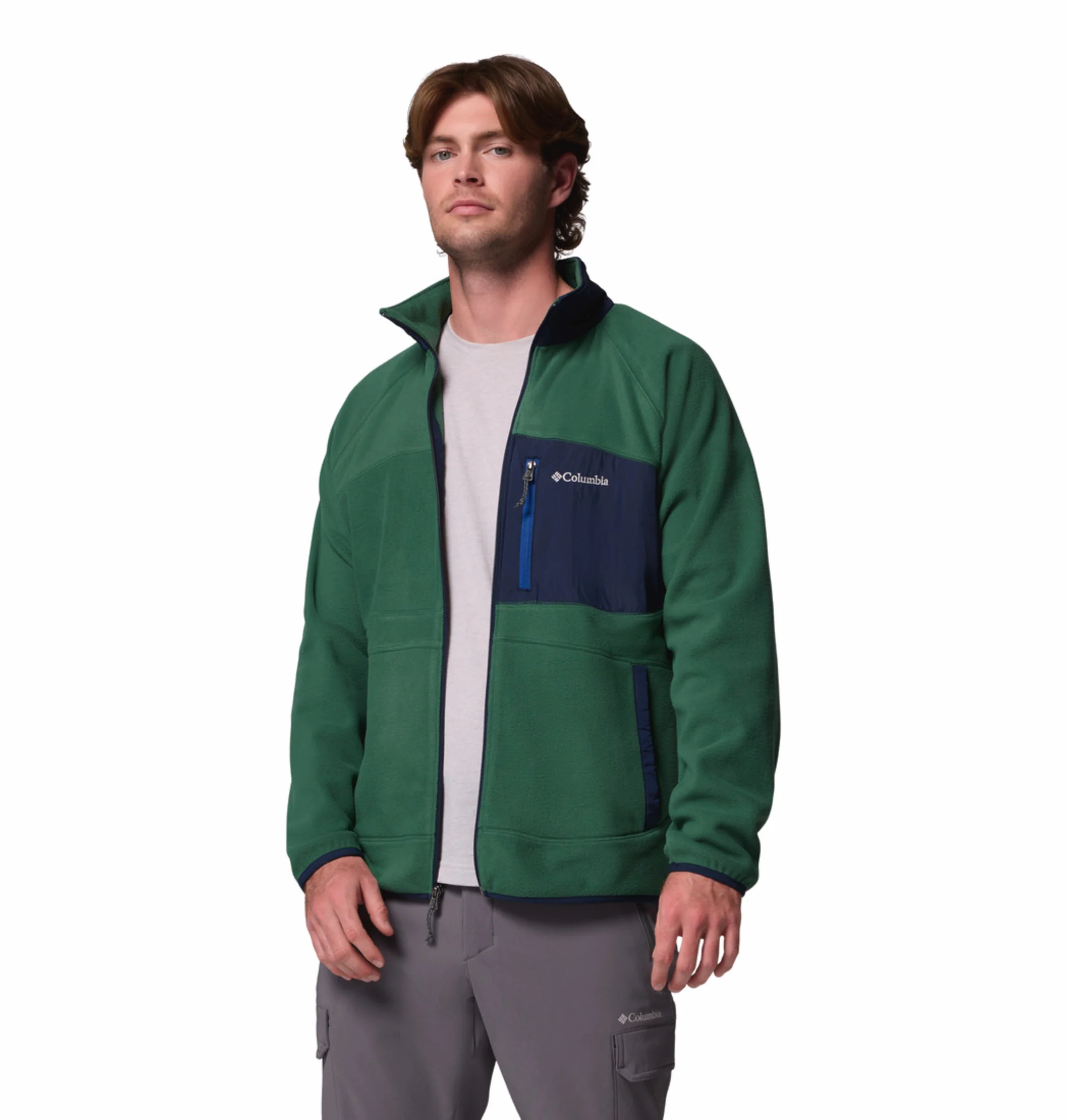 Columbia Men Green Fast Trek Overlay Fleece Jacket - Image 7