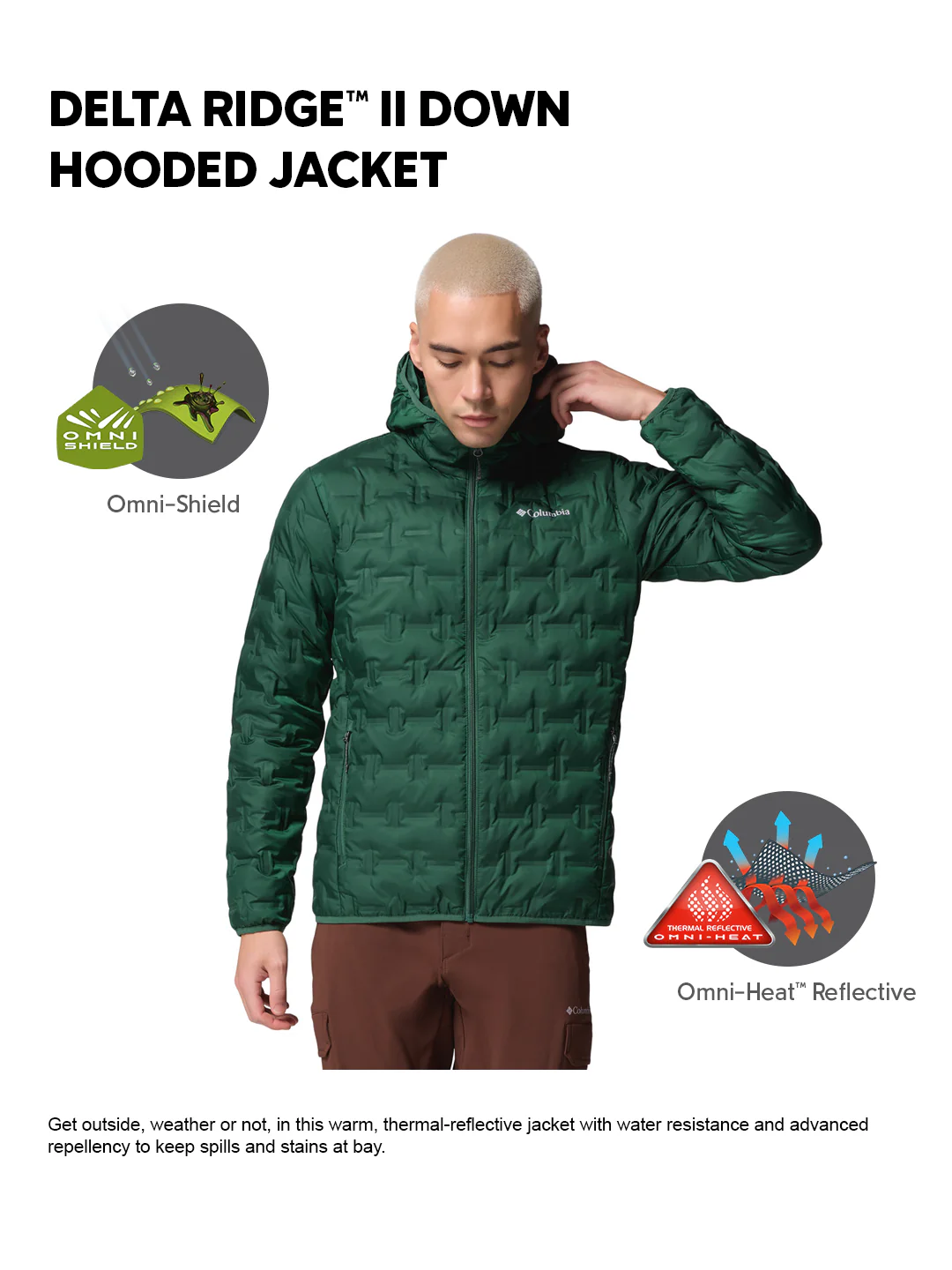 Columbia Men Green HEAT SEAL Delta Ridge II Down Jacket - Image 2