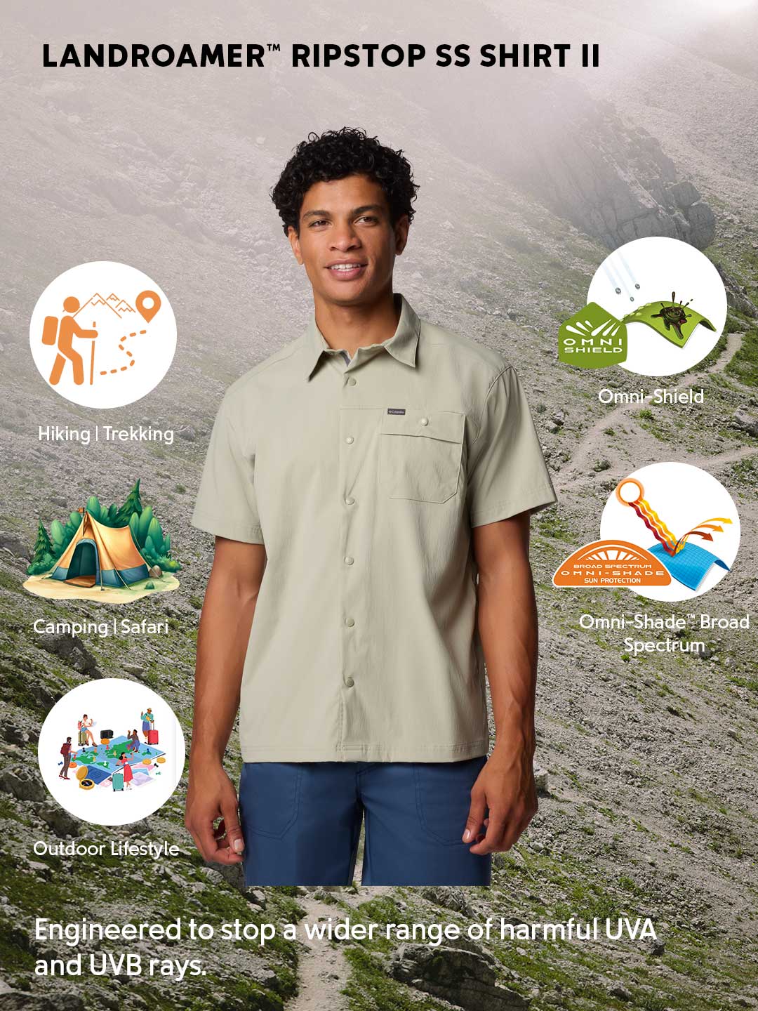 Columbia Men Green Omni-Shade Landroamer Ripstop II Short Sleeve Shirt - Image 2