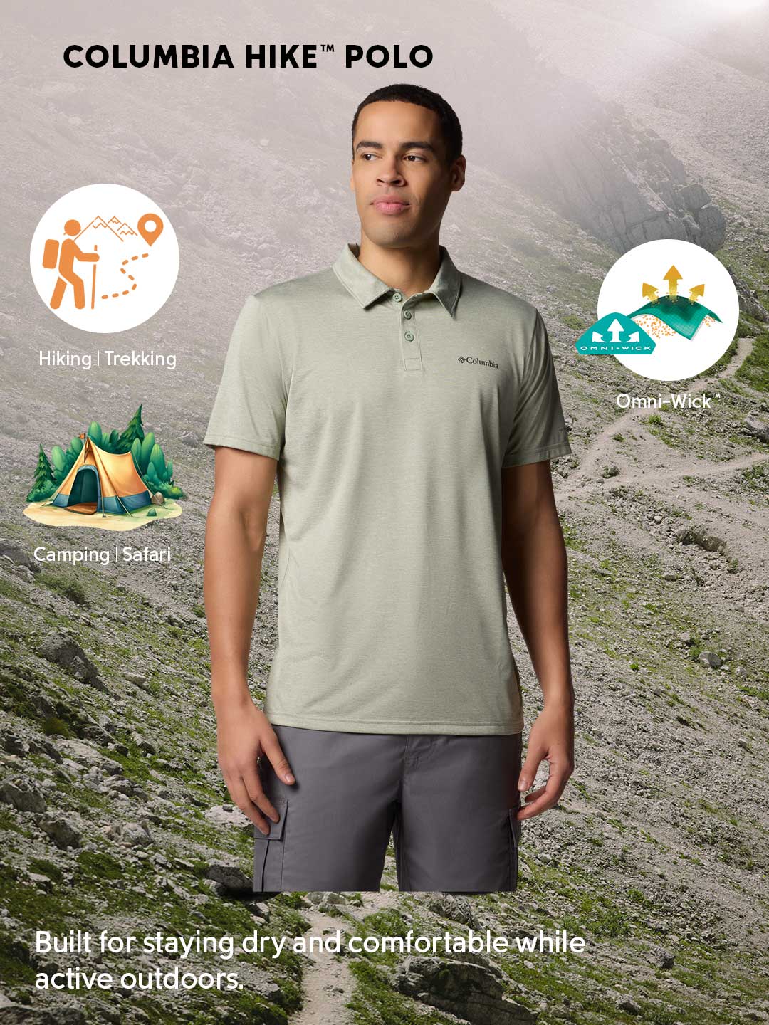 Columbia Men Green Omni-Wick Hike Polo Tshirt - Image 2