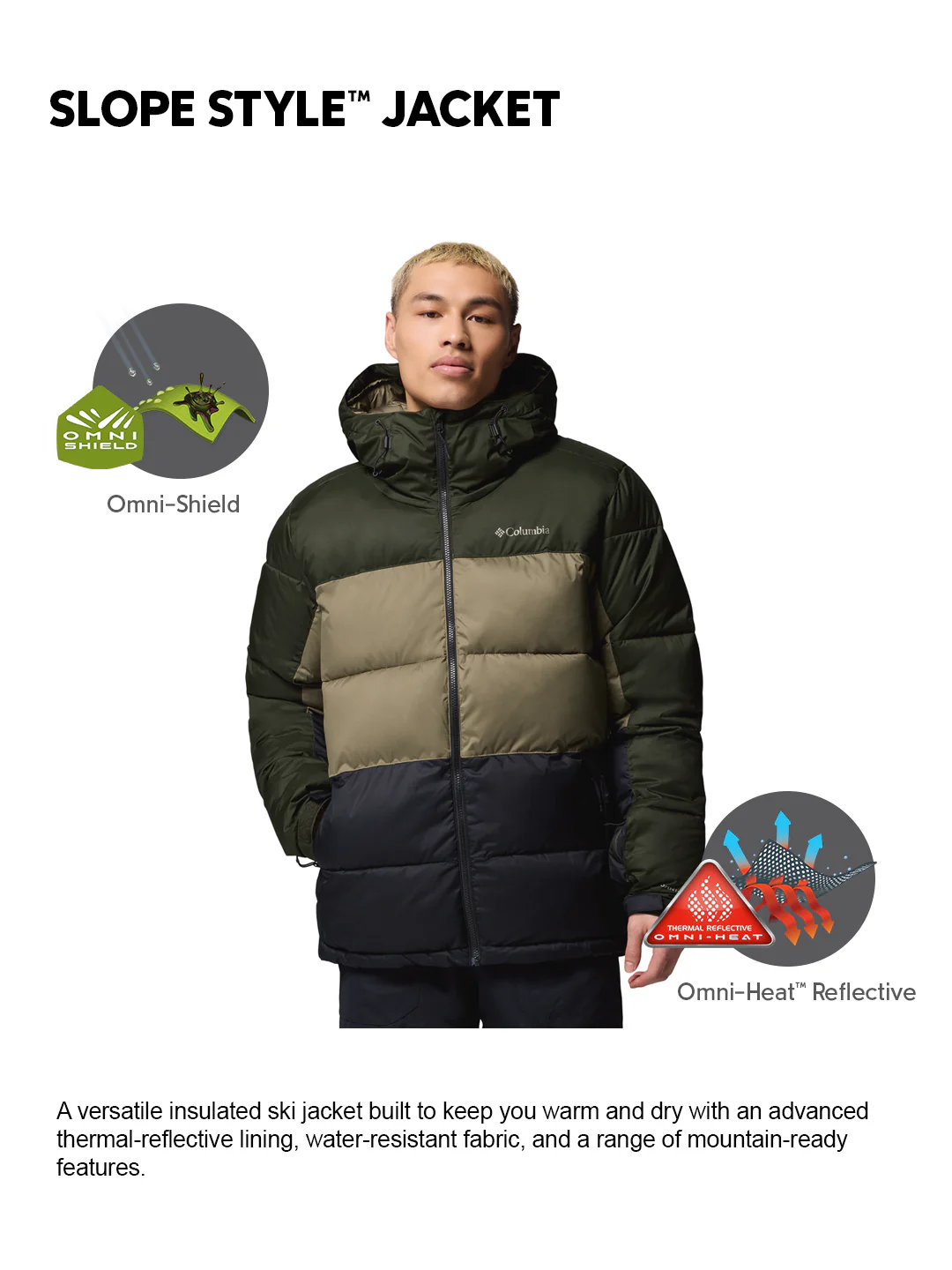 Columbia Men Green OmniHeat Reflective Slope Style Down Jacket - Image 2