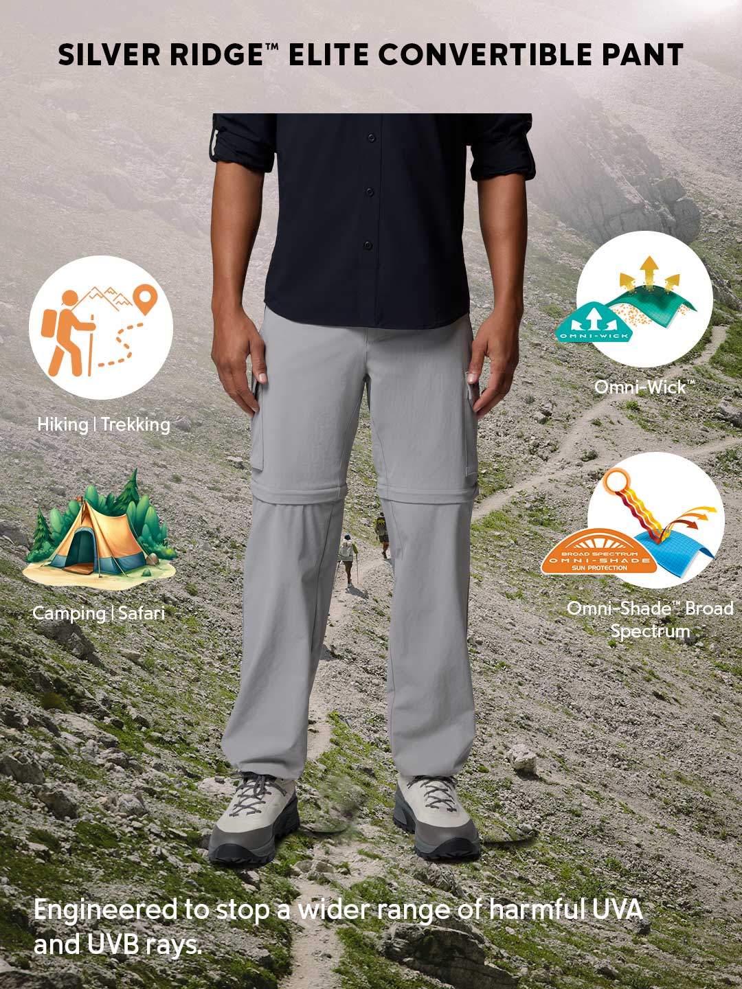 Columbia Men Grey Omni-Shade Silver Ridge Elite Convertible Pant - Image 2