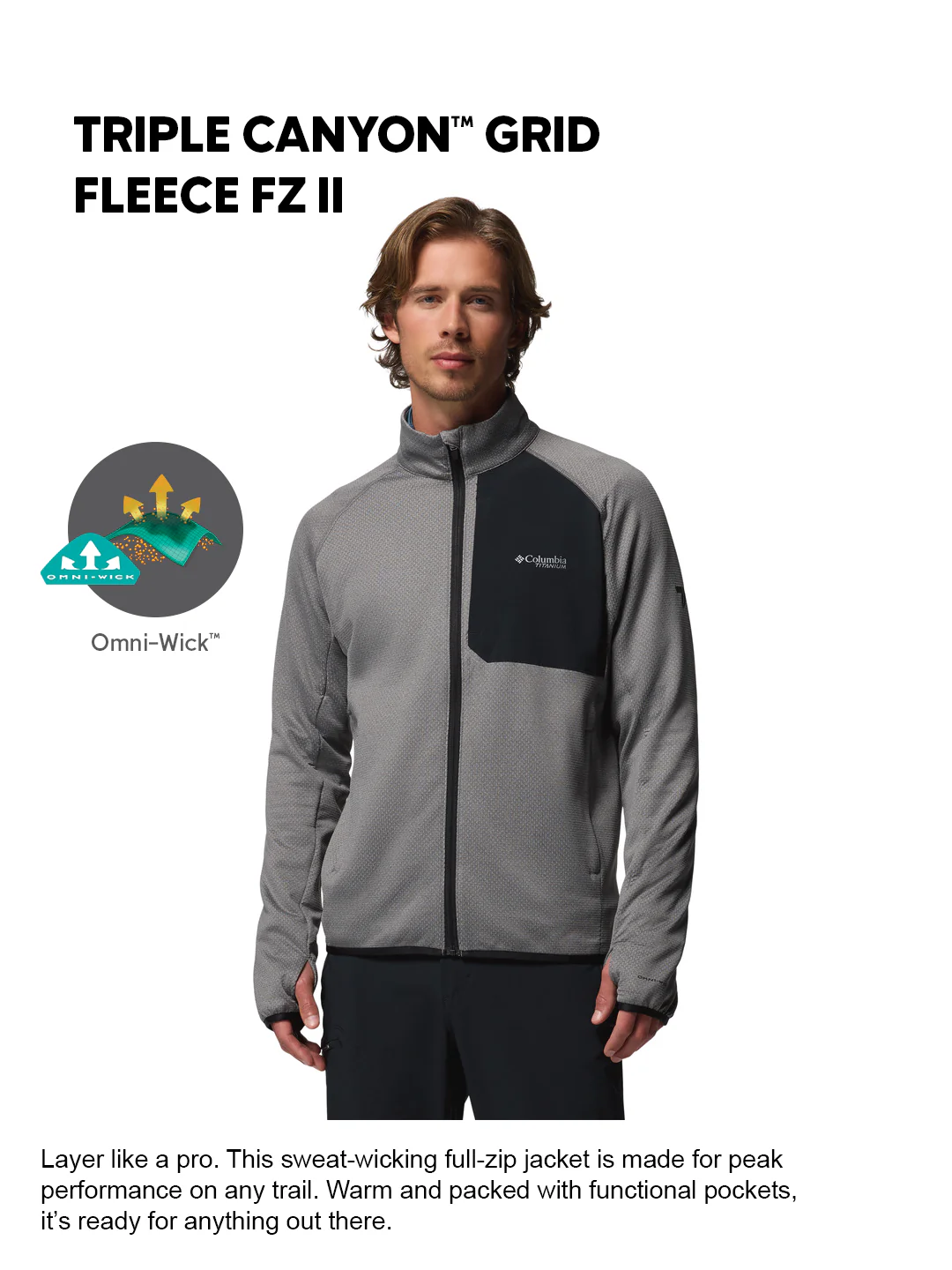 Columbia Men Grey OmniWick Triple Canyon Grid II Fleece Jacket - Image 2