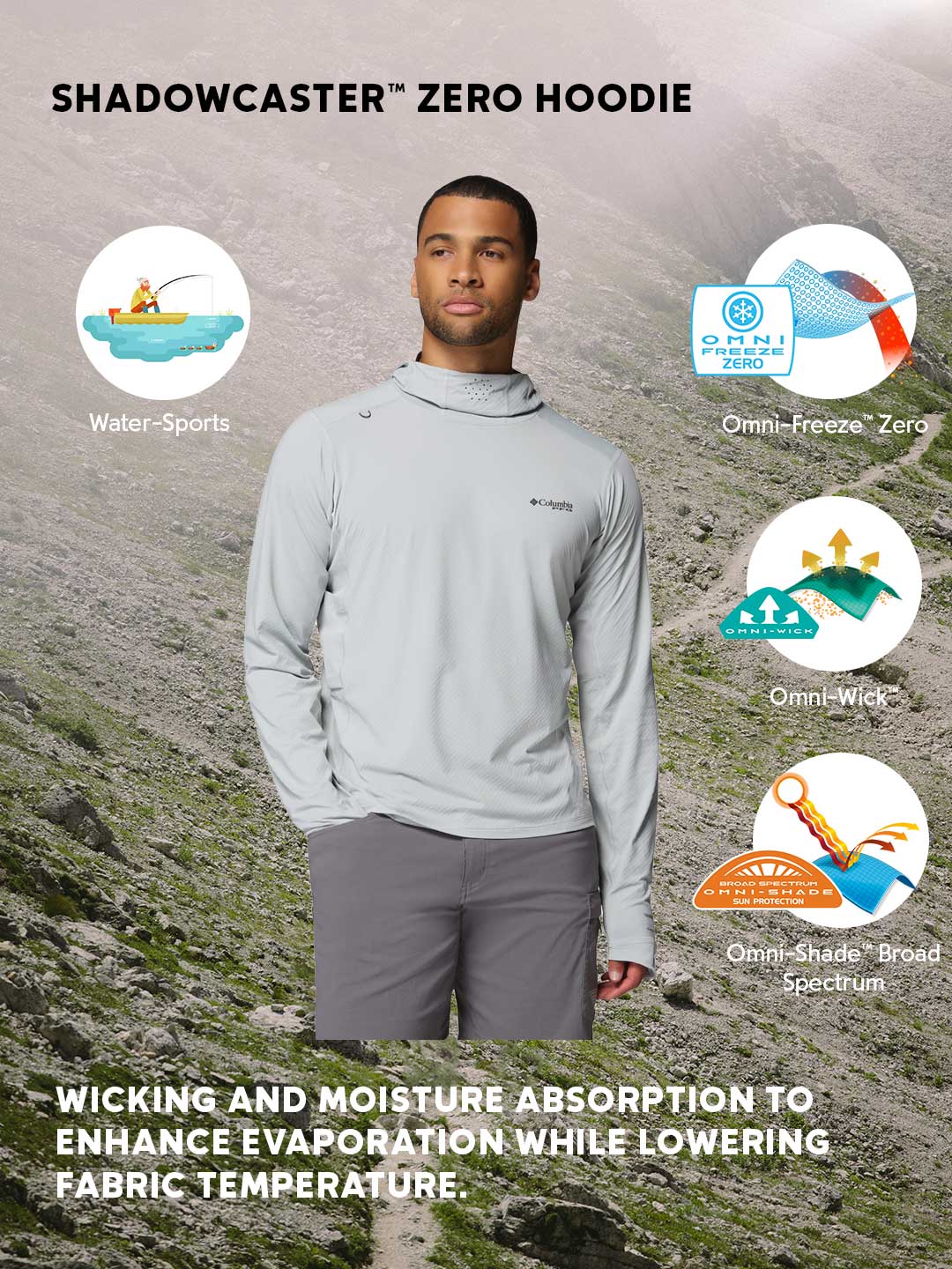 Columbia Men Light Grey Omni-Freeze Shadowcaster Zero Hoodie - Image 2