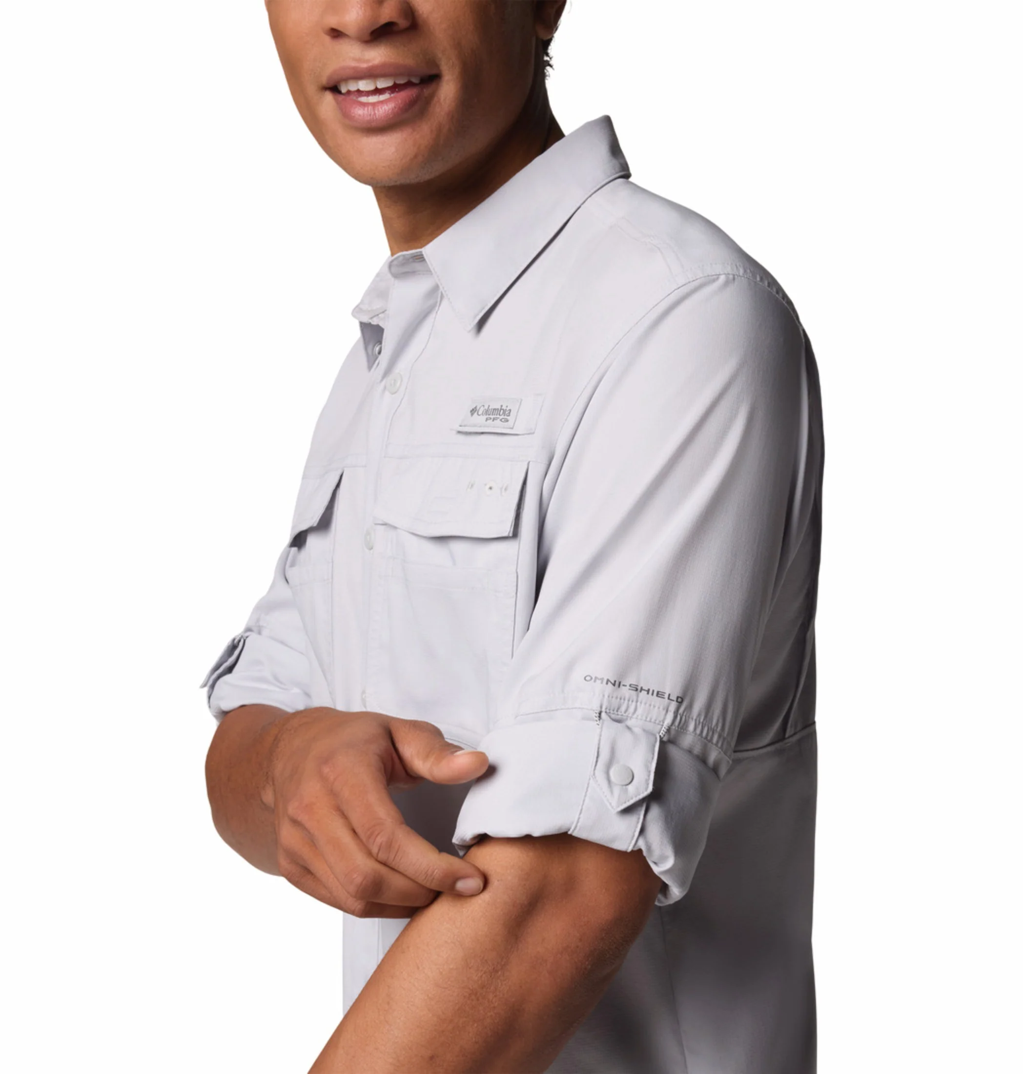 Columbia Men Light Grey Omni-Shade Blood n Guts V Long Sleeve Shirt - Image 7