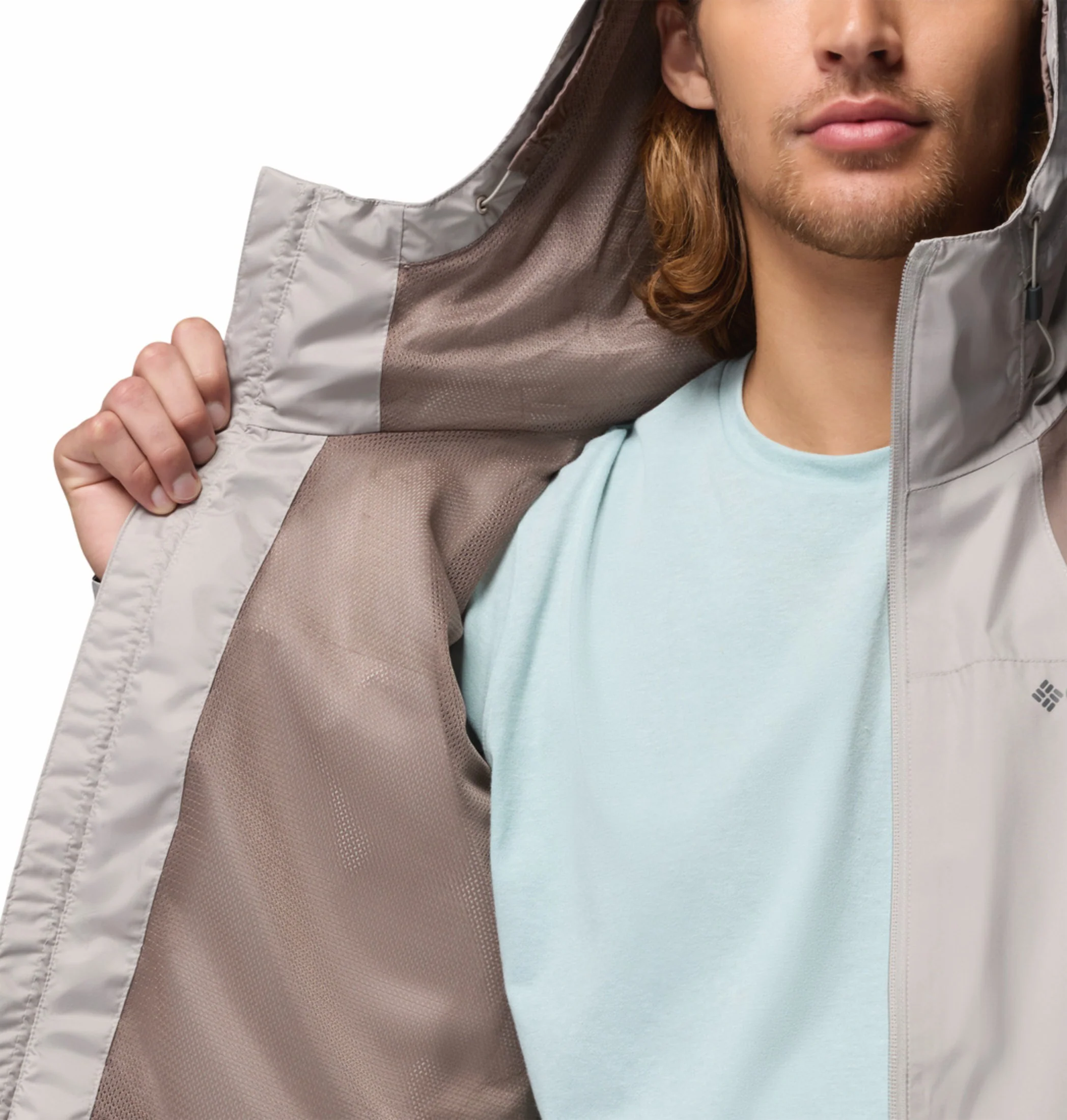 Columbia Men Light Grey Omni-Tech Inner Limits III Rain Jacket (Plus Size) - Image 3