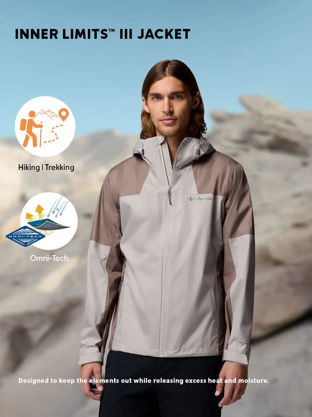 Columbia Men Light Grey Omni-Tech Inner Limits III Rain Jacket - Image 2