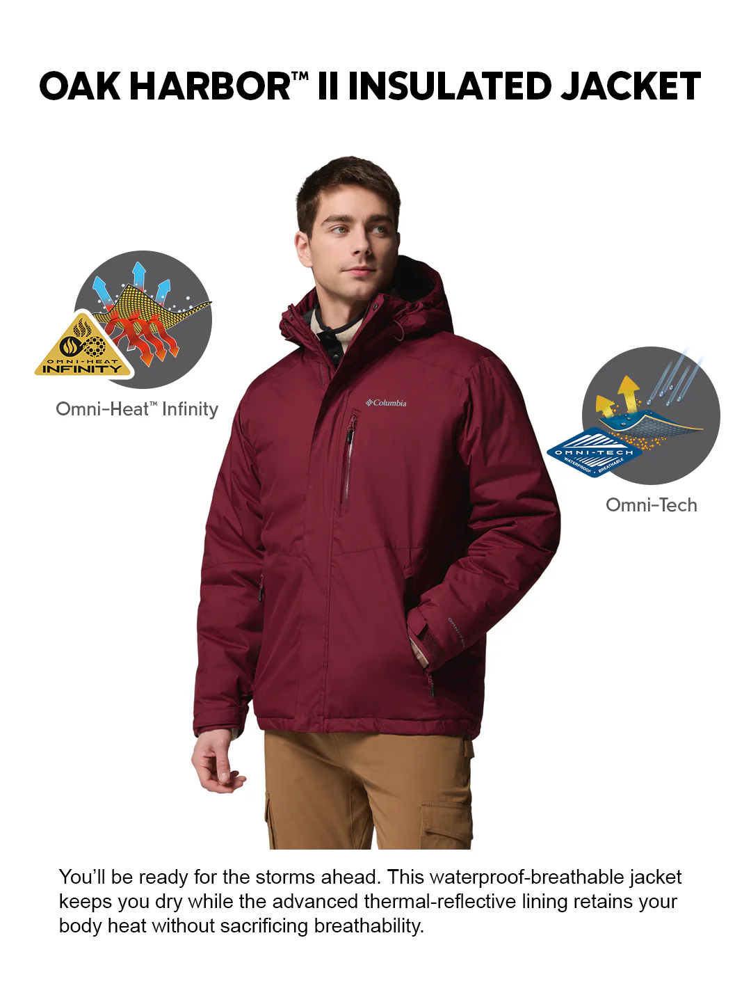 Columbia Men Maroon OmniHeat Infinity Oak Harbor II Insulated Jacket - Image 2