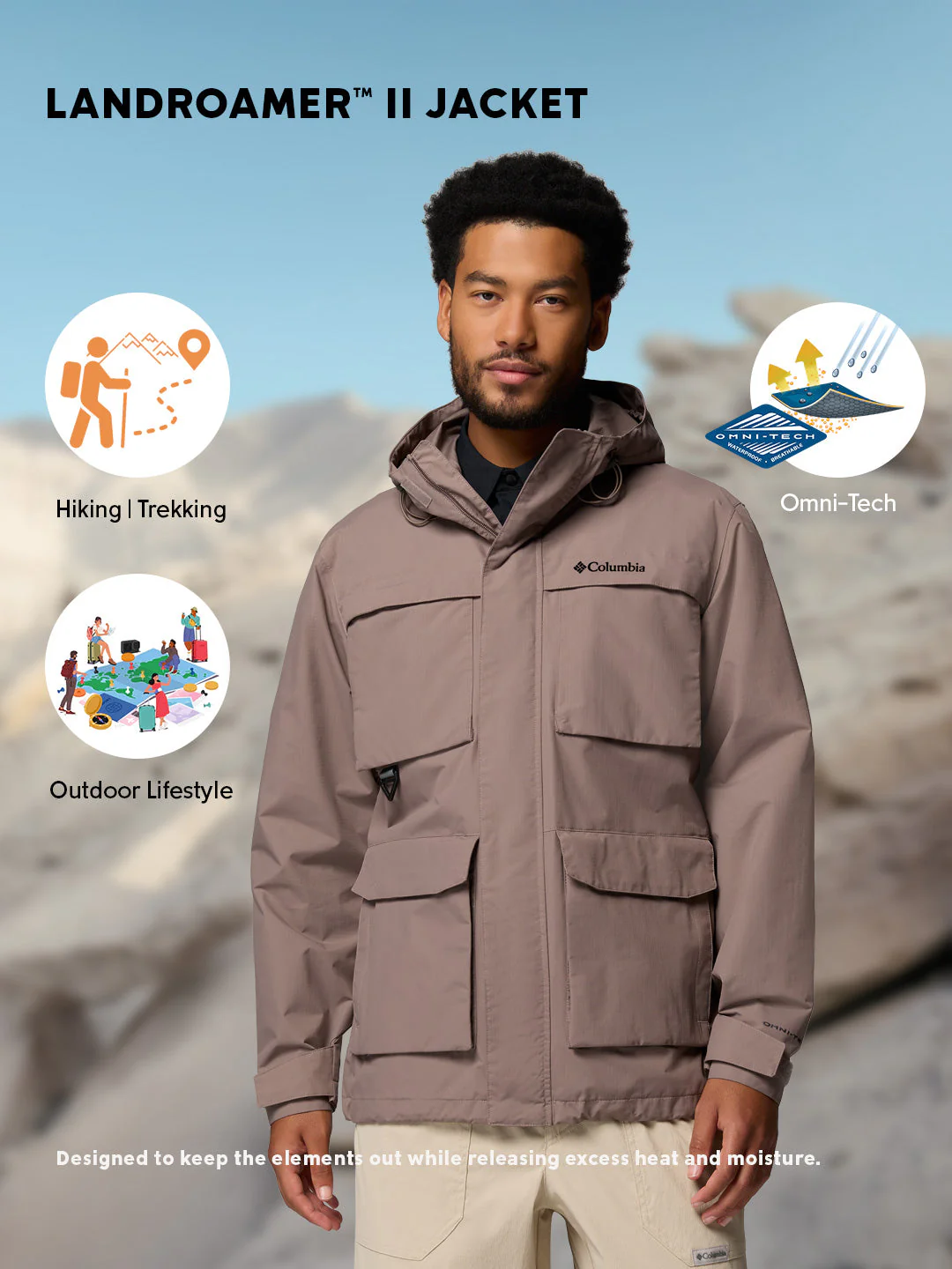 Columbia Men Mauve Omni-Tech Landroamer II Rain Jacket - Image 2