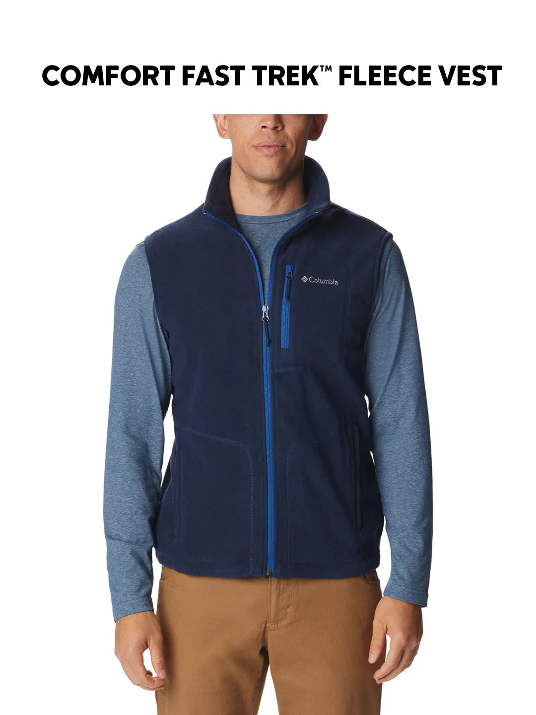 Columbia Men Navy Blue Fast Trek Fleece Vest - Image 2