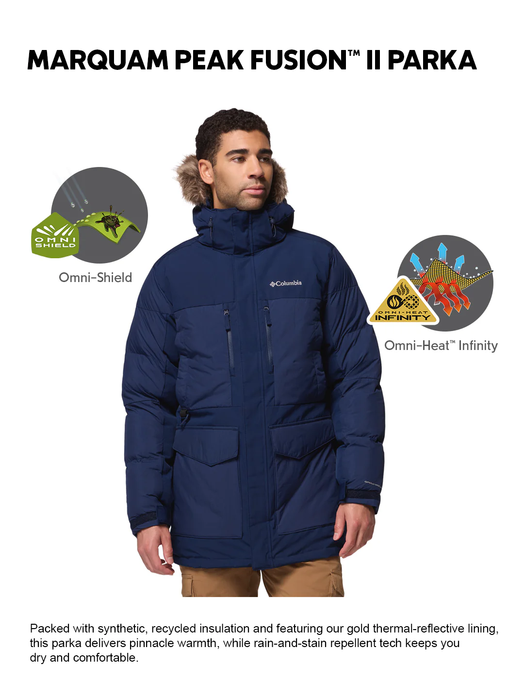 Columbia Men Navy Blue OmniHeat Infinity Marquam Peak Fusion II Parka Jacket - Image 2