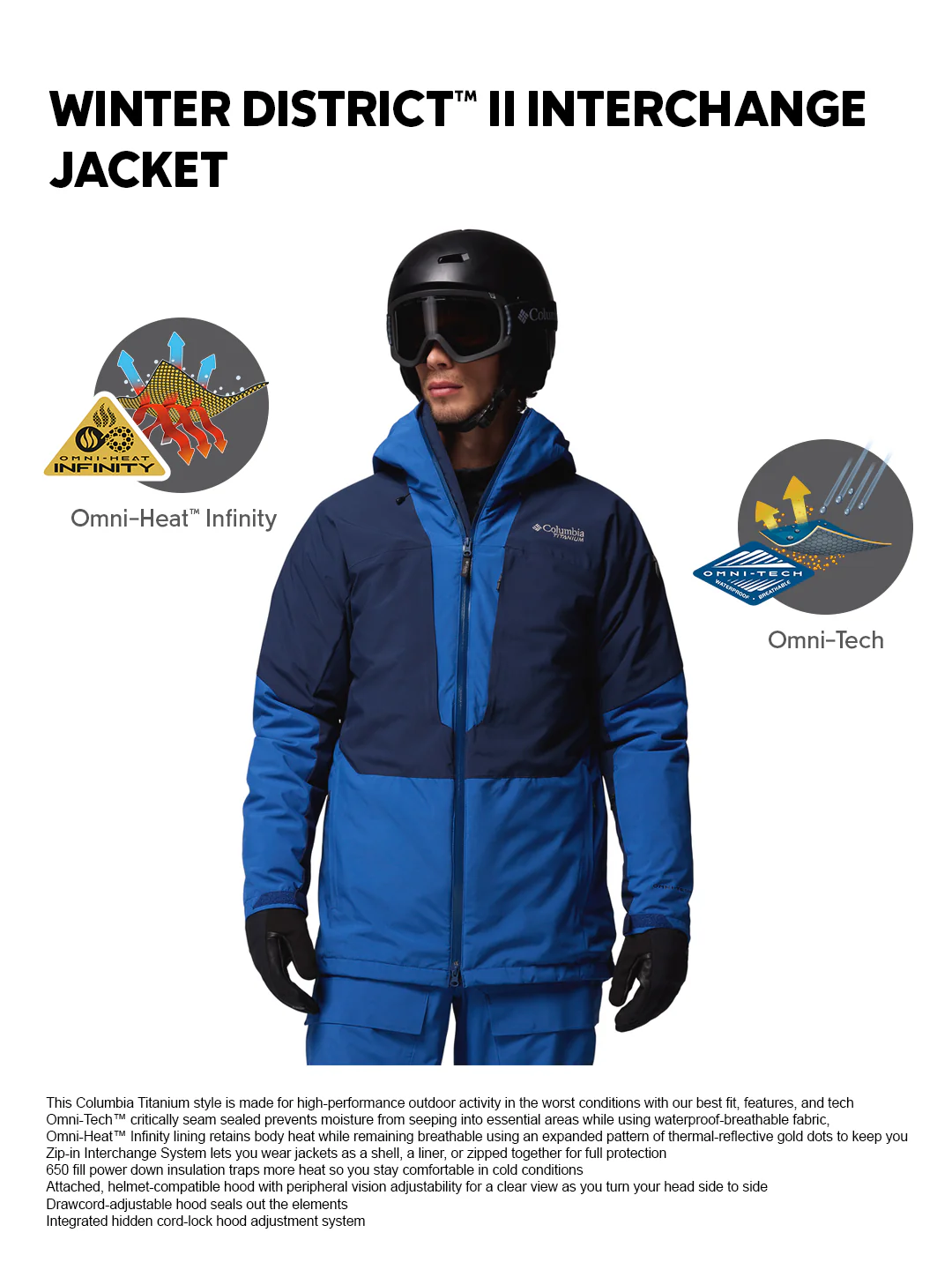 Columbia Men Navy Blue OmniHeat Infinity Winter District II Interchangeable Jacket - Image 2