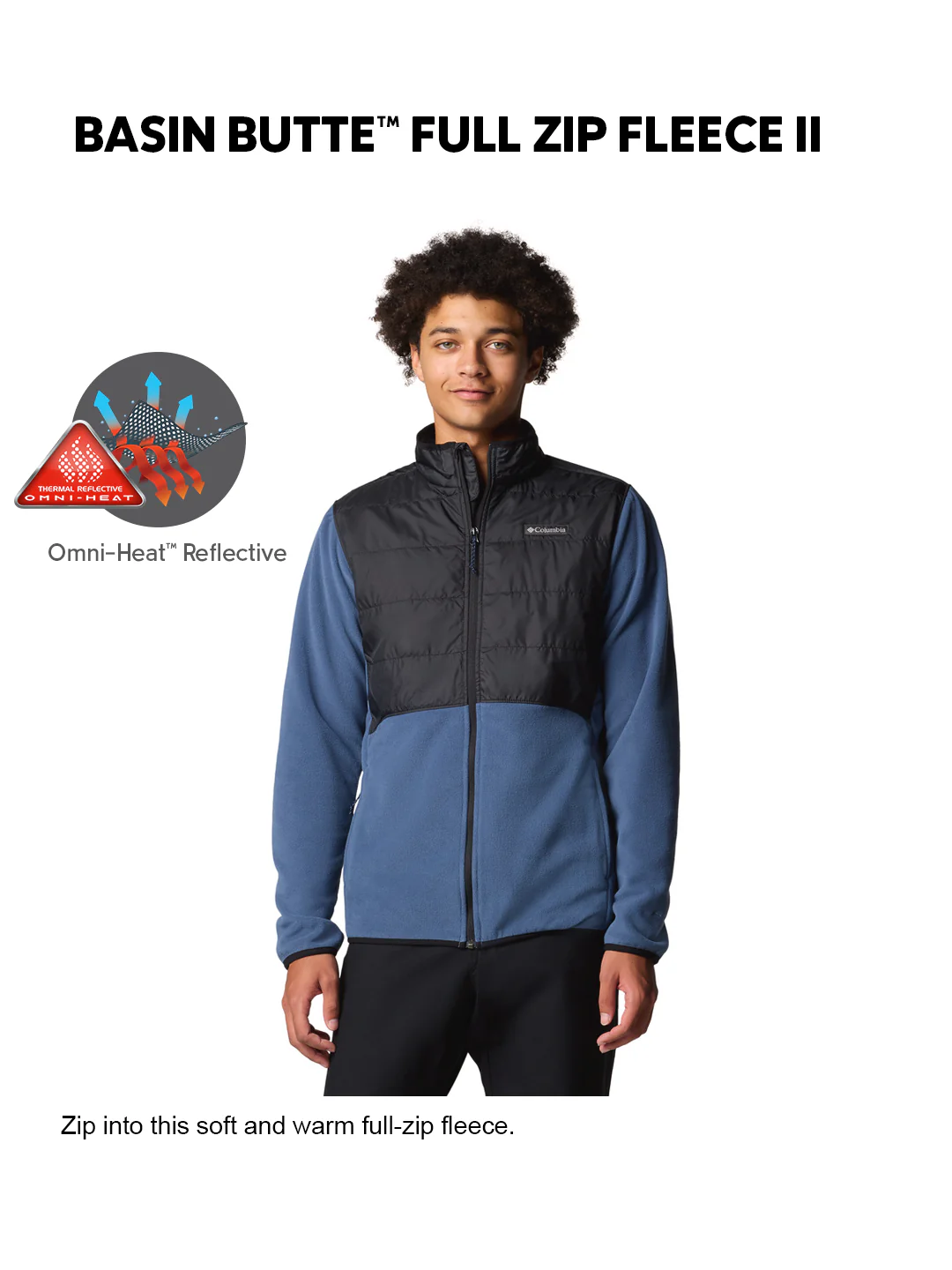 Columbia Men Navy Blue OmniHeat Reflective Basin Butte II Fleece Jacket - Image 2