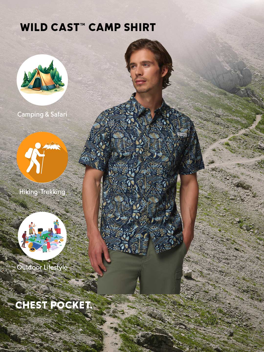 Columbia Men Navy Blue Wild Cast Camp Short Sleeve Shirt - Image 2