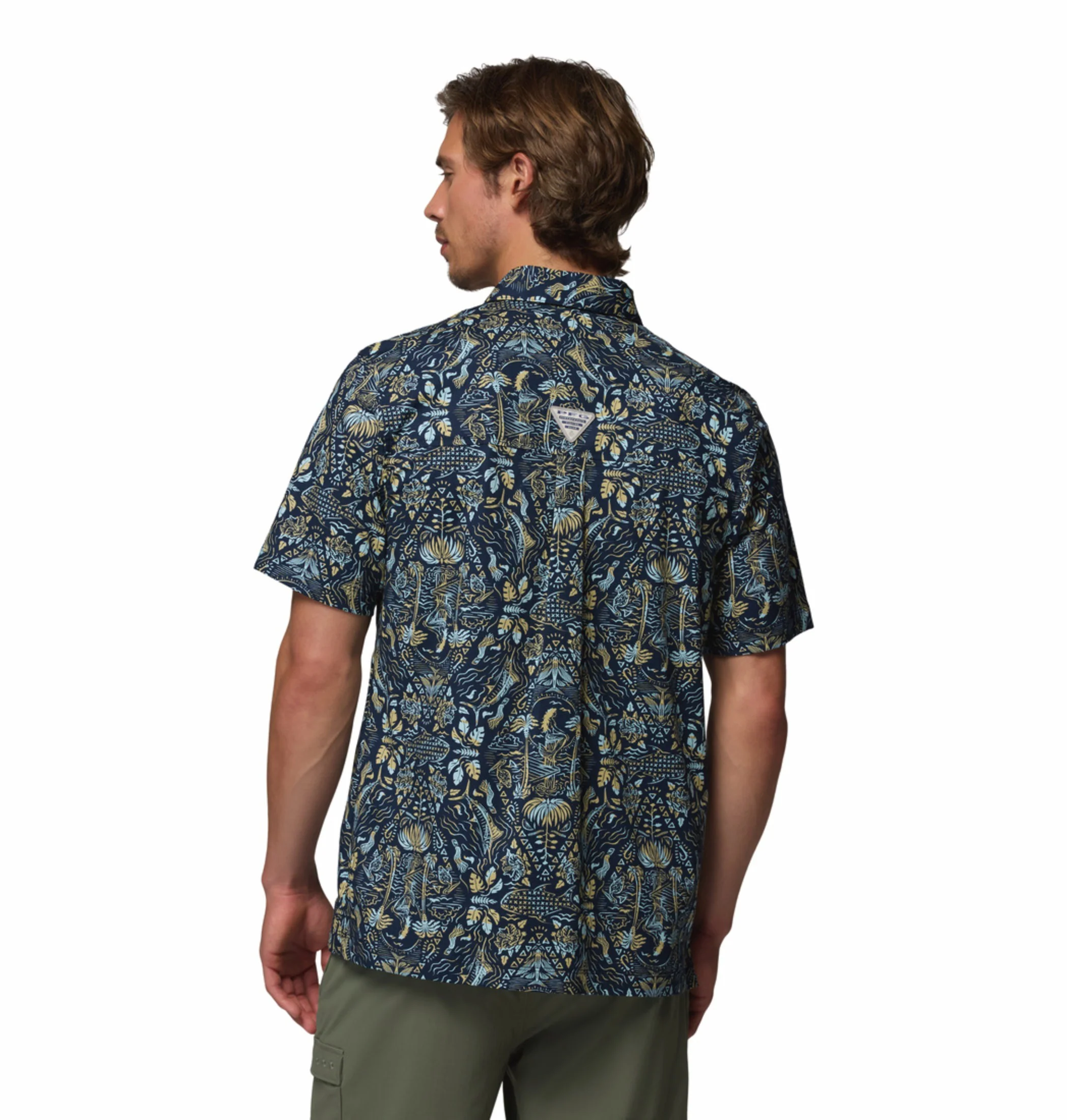 Columbia Men Navy Blue Wild Cast Camp Short Sleeve Shirt - Image 4