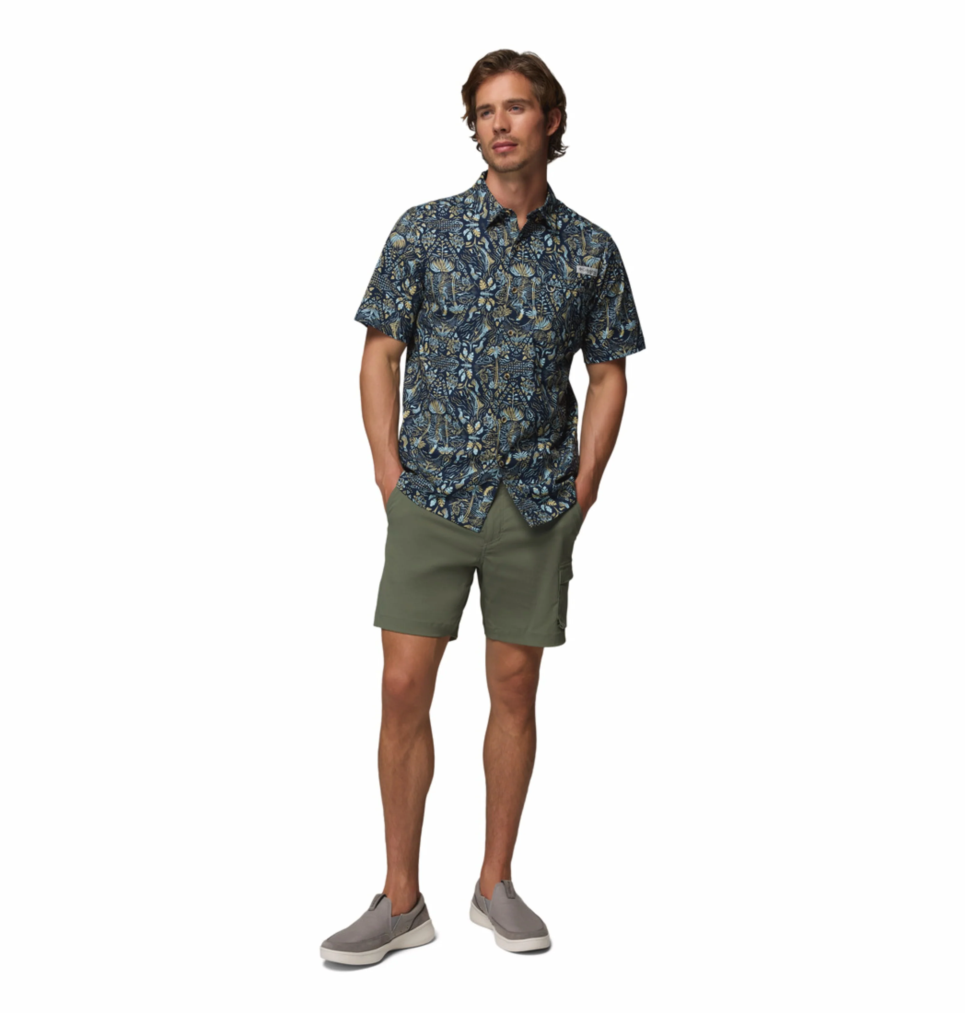 Columbia Men Navy Blue Wild Cast Camp Short Sleeve Shirt - Image 6
