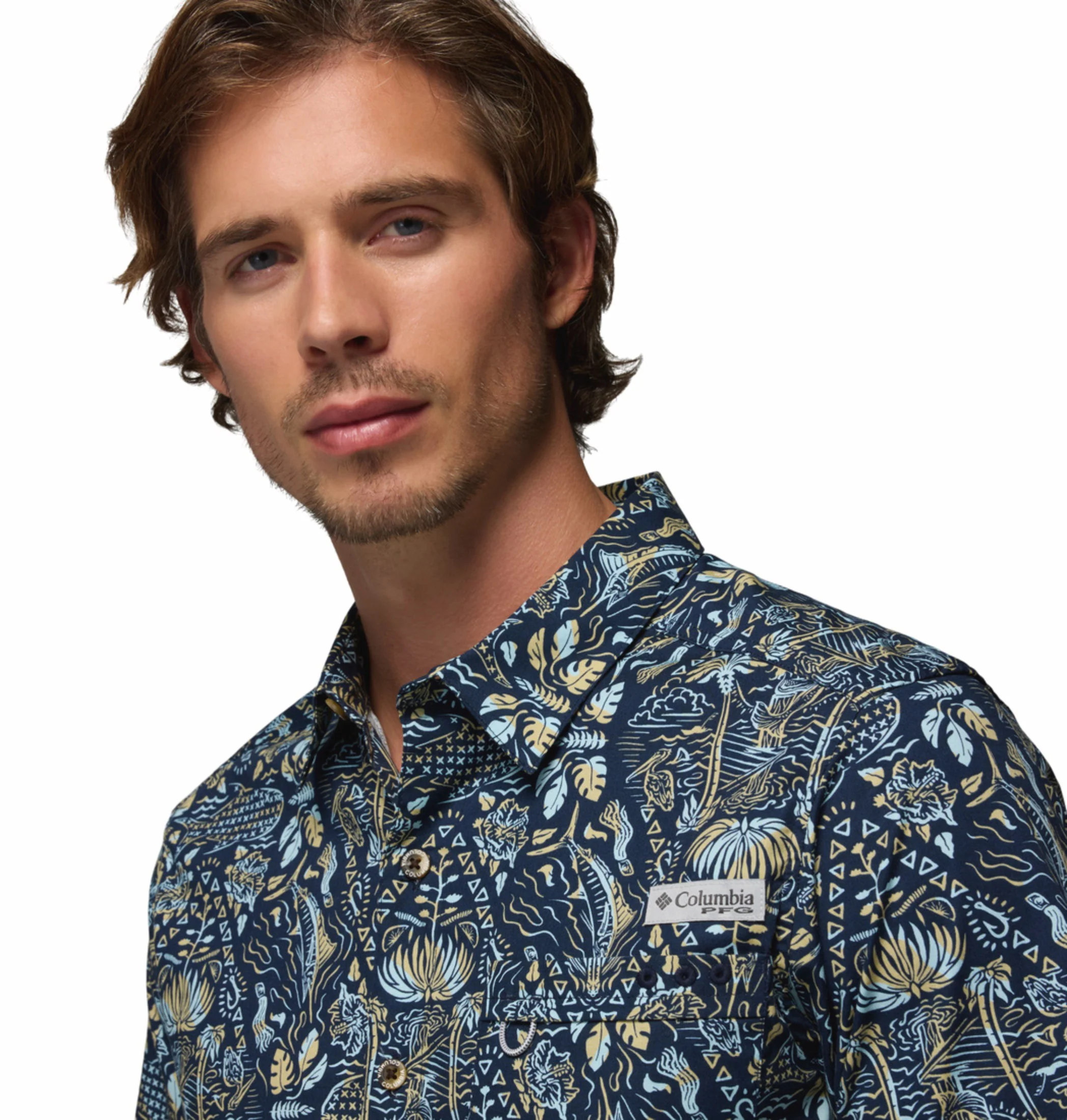Columbia Men Navy Blue Wild Cast Camp Short Sleeve Shirt - Image 7