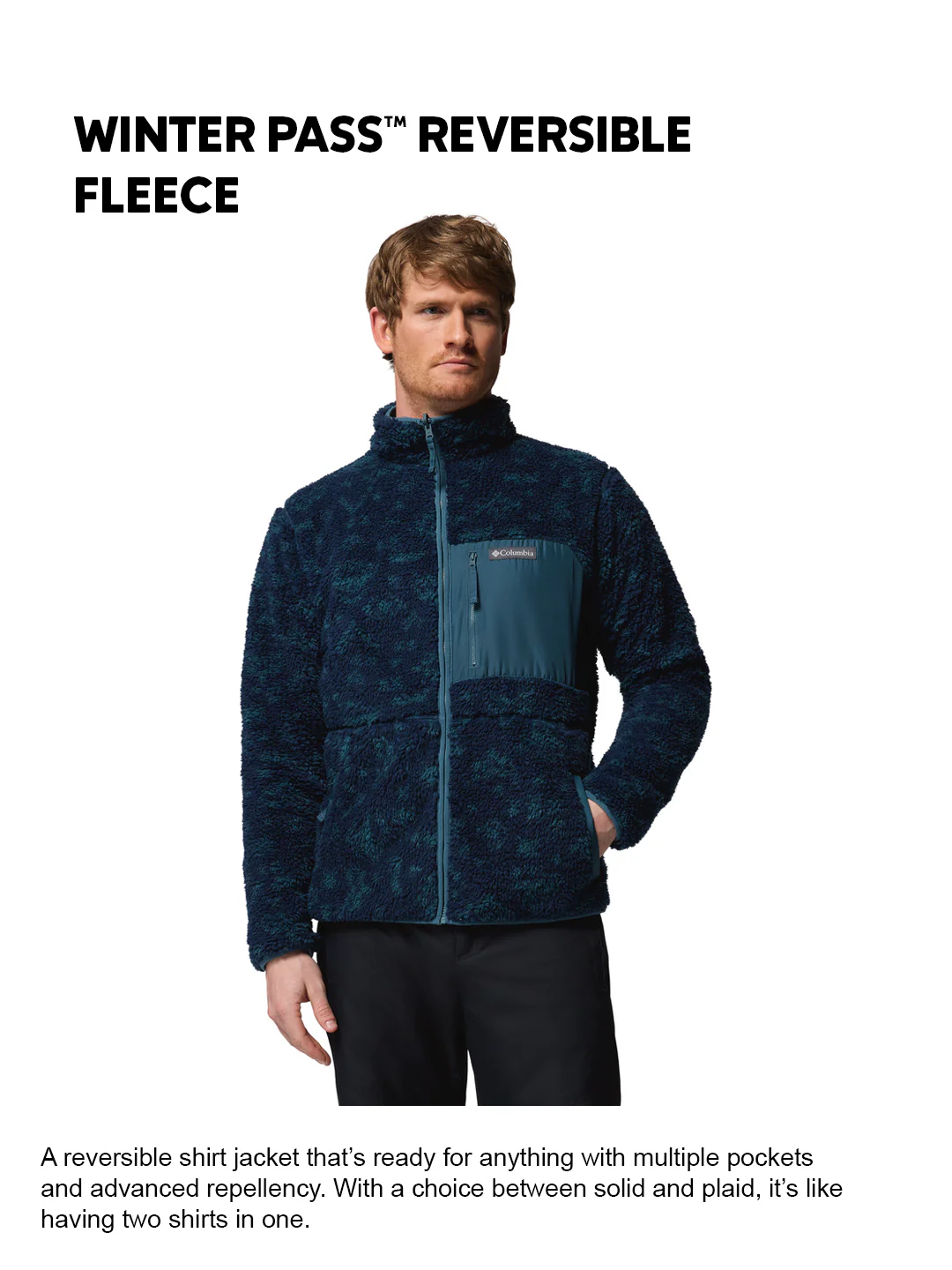 Columbia Men Navy Blue Winter Pass Reversible Fleece Jacket - Image 2