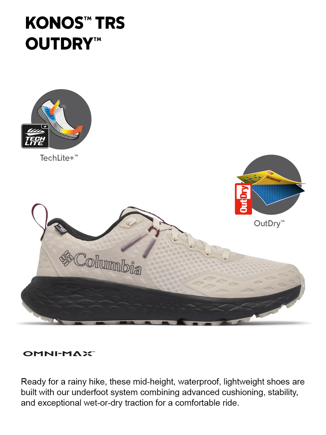 Columbia Men Off White OmniMax Konos TRS Waterproof Hiking and Trekking Shoes - Image 2