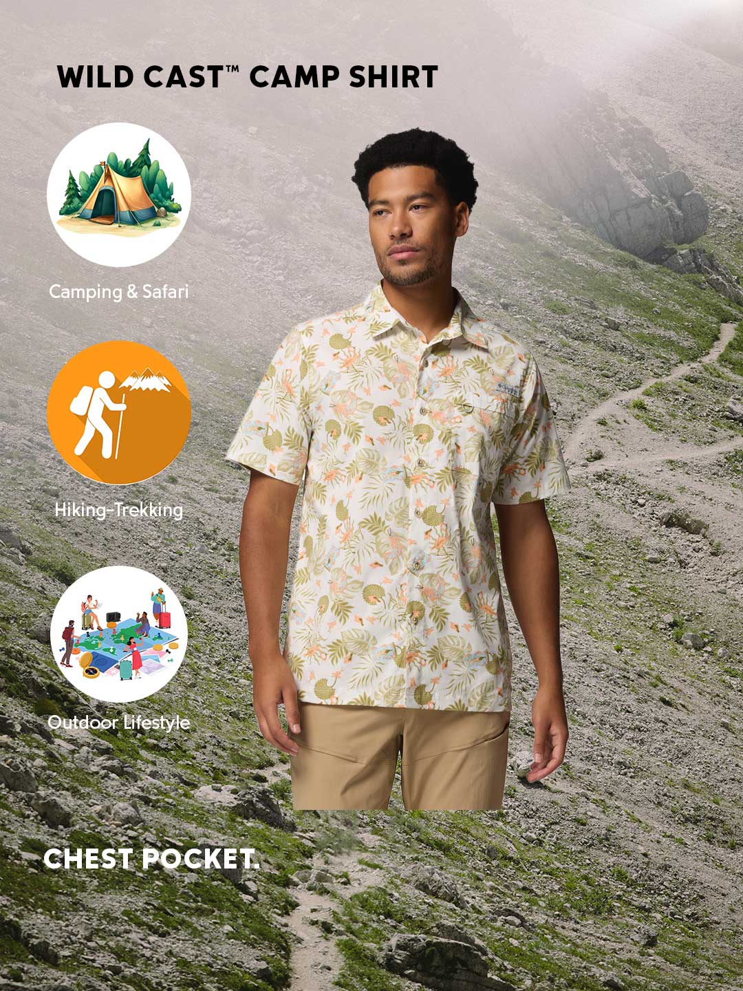 Columbia Men Off- White Wild Cast Camp Short Sleeve Shirt - Image 2